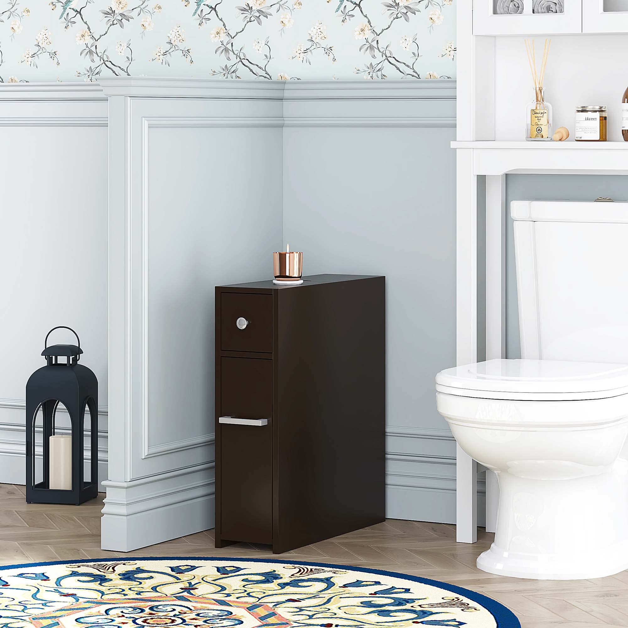 Spirich Slim Bathroom Storage Cabinet with Slide-Out Drawer - Freestanding Toilet Paper Holder Organizer - Espresso Finish - Perfect for Small Bathrooms, Powder Rooms & Apartment Living