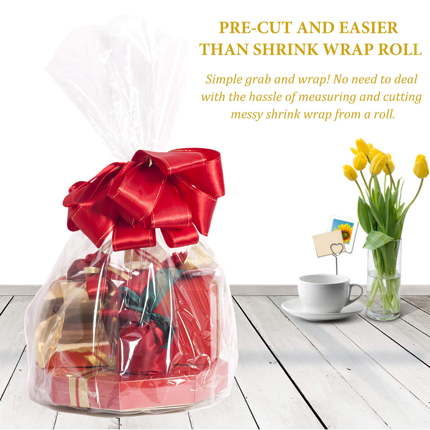 Morepack 14x18 Inches Easter PVC Heat Shrink Wrap Bags - 10 Pack for Gift Baskets, Holiday Treats & Party Favors - Perfect for Easter Baskets, Candy Packaging & Gift Wrapping