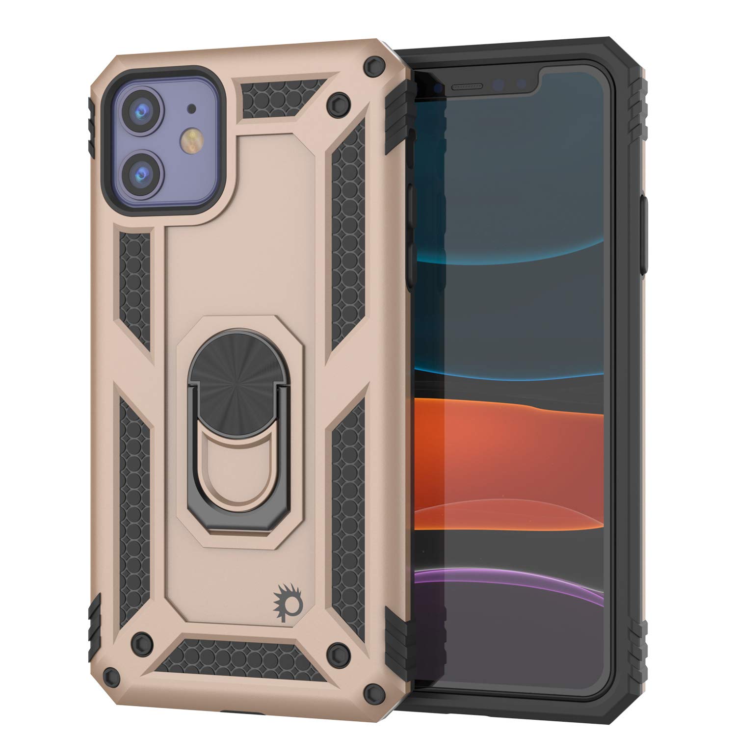 PunkCase for iPhone 11 (6.1 Inch) - Military Grade Protective Case with Metal Ring Grip & Kickstand | Shockproof Dual Layer ArmorShield Series | Full Body Protection | Gold | Perfect for Outdoor Activities, Travel & Daily Use