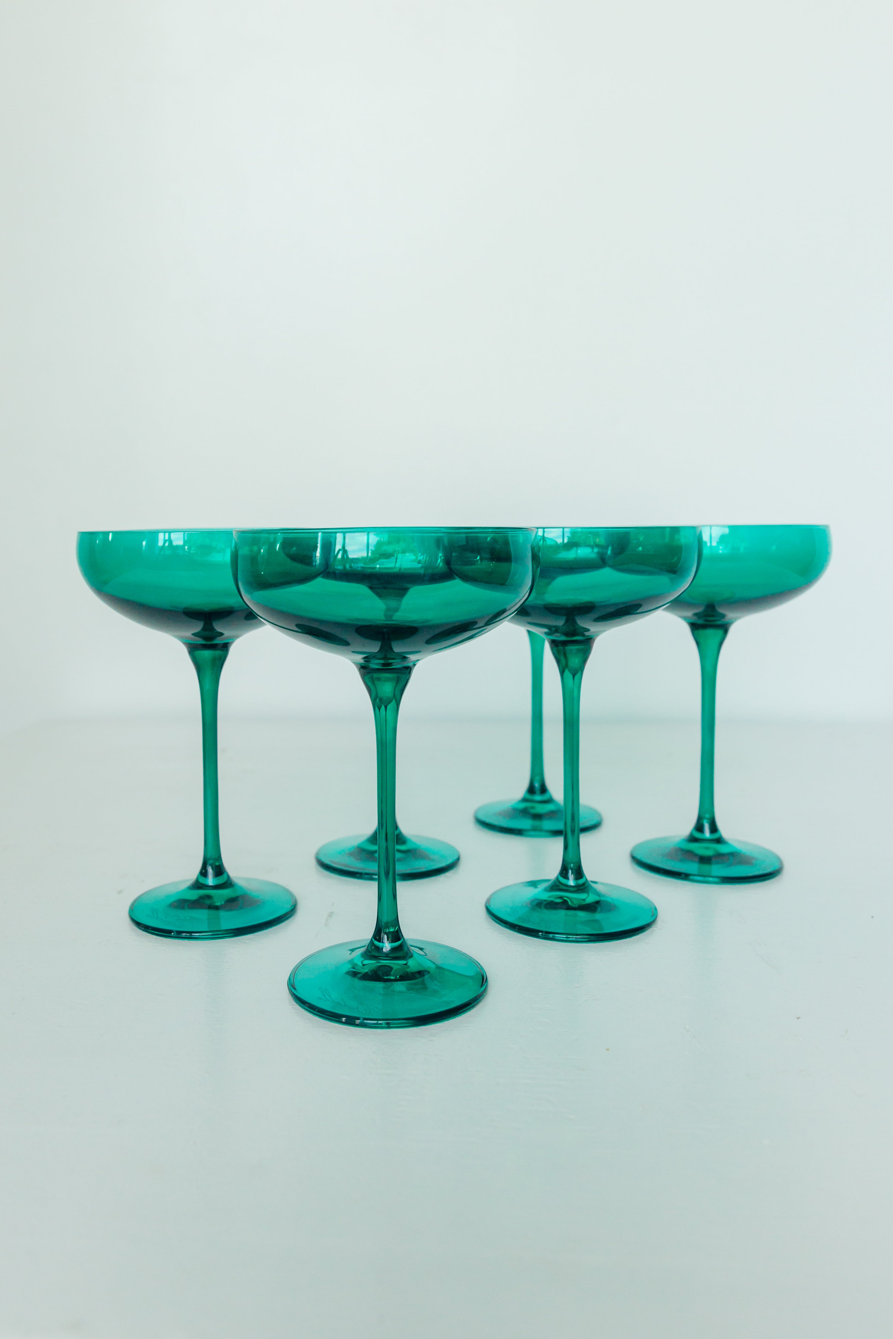 Estelle Colored Champagne Coupe Glasses Set of 6 - Elegant Emerald Green Stemware for Wedding, Party & Special Occasions