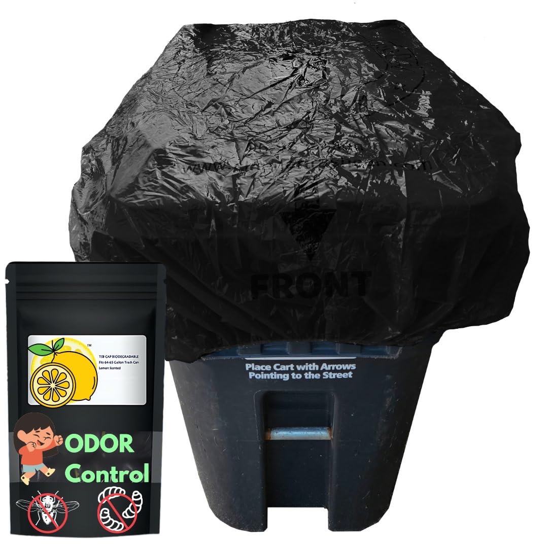 64 Gallon Odor Eliminating Trash Can Cover with Elastic Rubber Band - Durable & Effective Garbage Bag for Kitchen, Bathroom, Outdoor Use