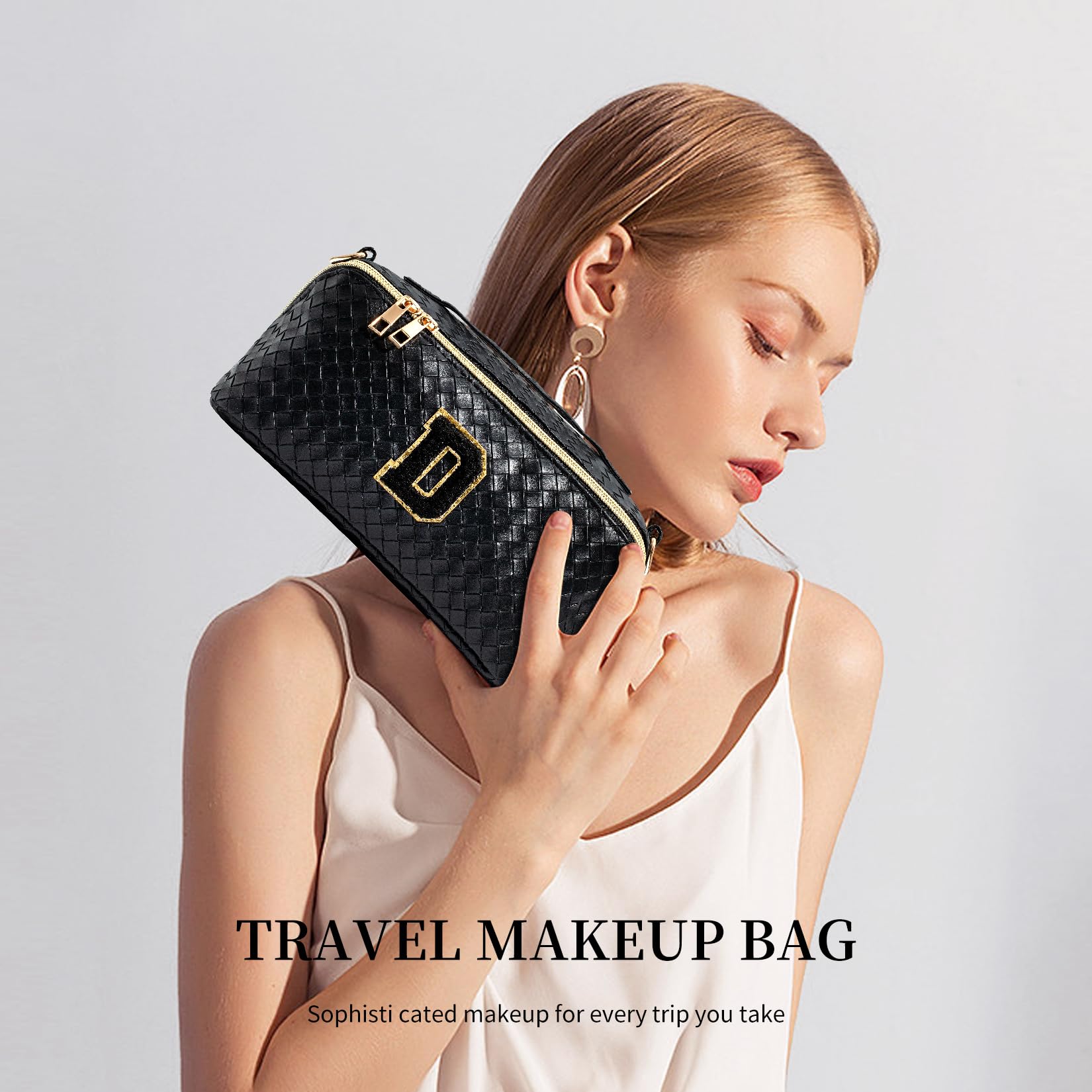 Large Capacity Travel Cosmetic Bag with Shoulder Strap - Leather Makeup Organizer with Multiple Compartments | Portable Makeup Toiletry Bag for Women | Perfect for Travel, Gym, and Daily Use