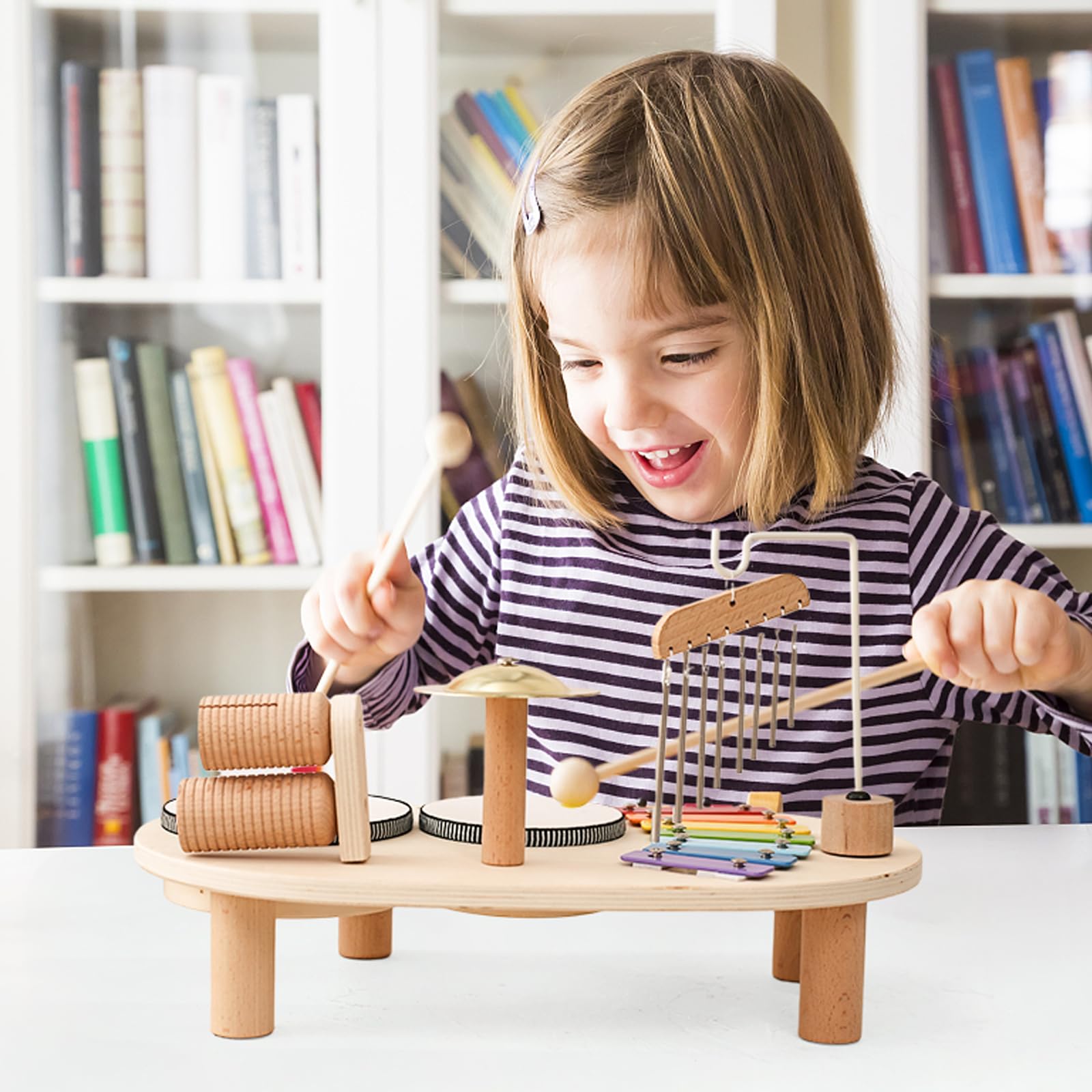 **Promise Babe Wooden Musical Instruments for Toddlers 1-3 Years - Kids Percussion Set with Drum & Xylophone - Montessori Educational Toys for Boys & Girls Ages 3+ - Perfect for Early Learning, Playtime & Birthday Gifts**