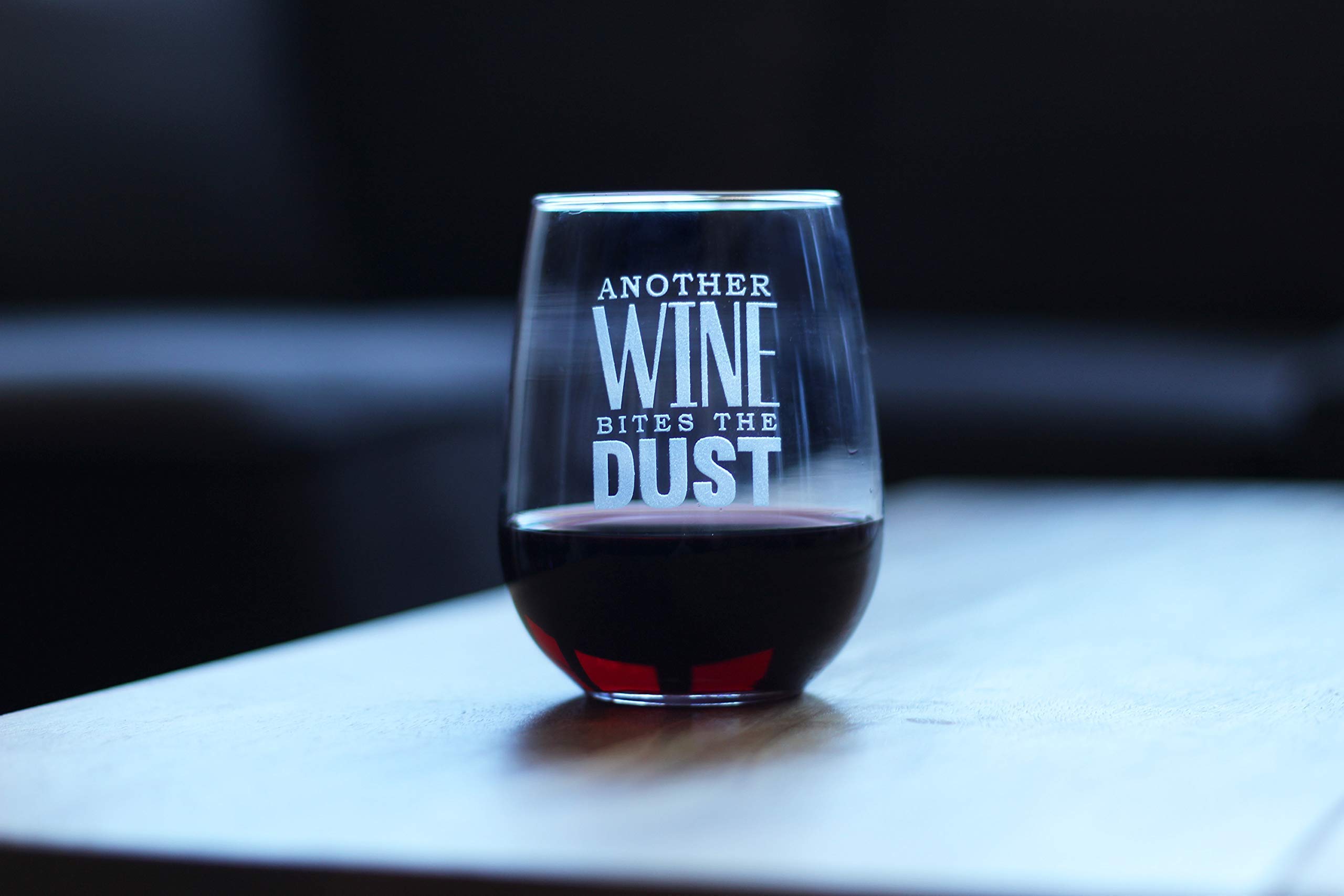 Bites the Dust - Funny Stemless Wine Glass with Etched Sayings | 15oz Large Wine Cup | Gift Box Included | Perfect for Parties, Bachelorette Gifts & Home Decor