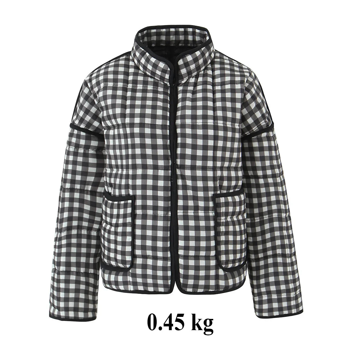 Women's Autumn Plaid Quilted Cotton Jacket - Warm Black & White Short Coat for Fall Fashion | Perfect for Outdoor Activities, Work Commutes & Casual Outings