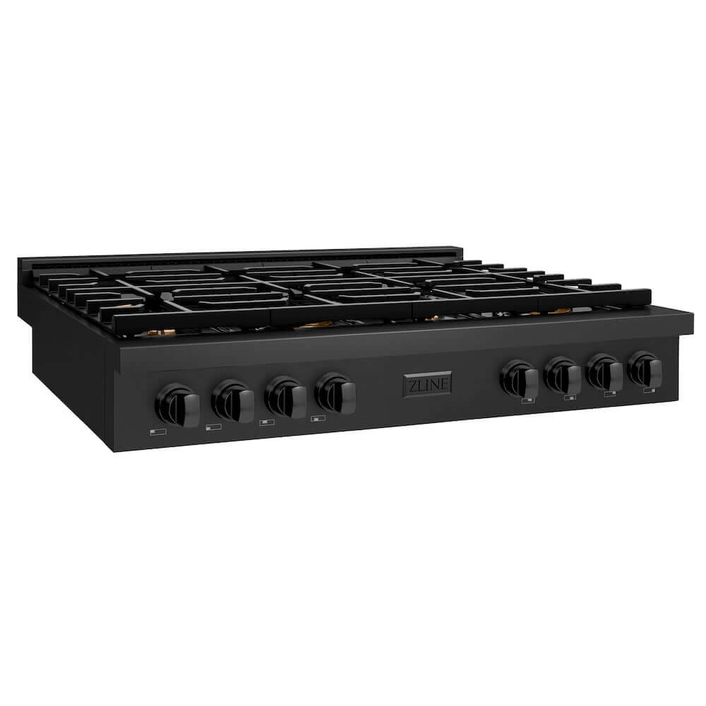 ZLINE 48-inch Black Stainless Steel Gas Rangetop with 8 Brass Burners - Professional Porcelain Cooktop for Home Kitchen (SRTB BR 48) | Perfect for Gourmet Cooking, Entertaining & Large Family Meals