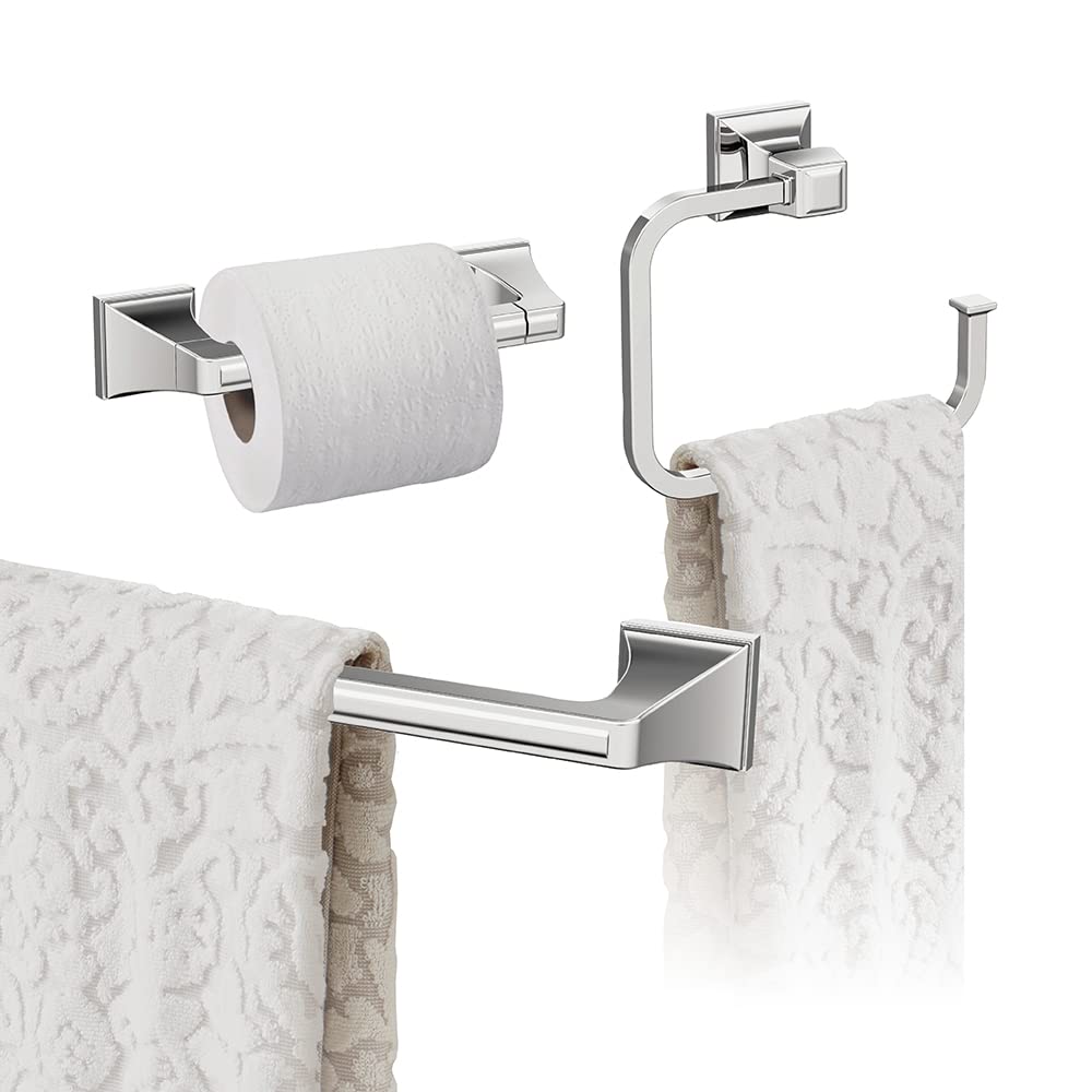 Amerock Chrome Mulholland 18-Inch Towel Bar Set (3-Piece) - Bathroom Accessories for Modern Homes - Perfect for Bathrooms, Powder Rooms & Spa Retreats