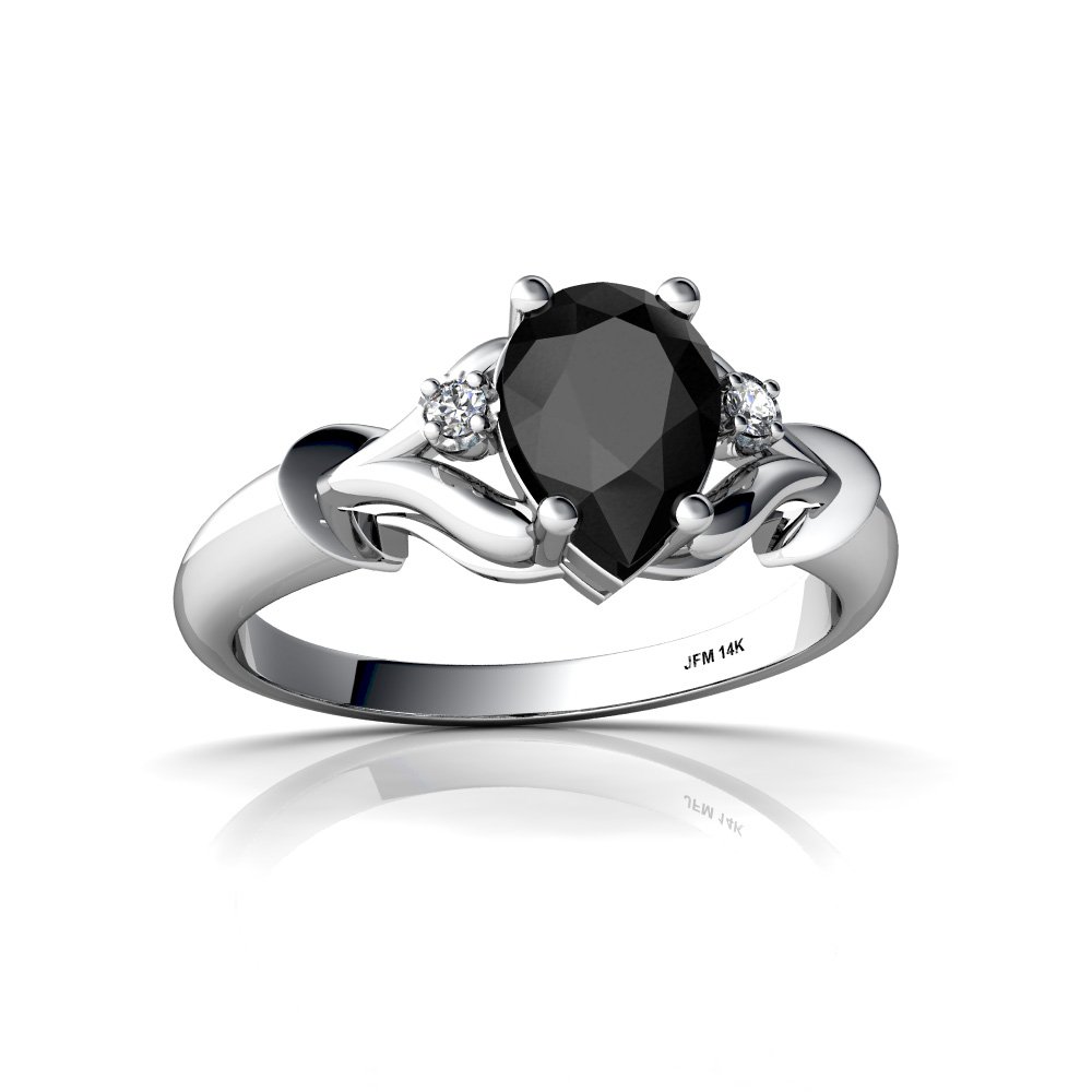 14Kt Gold Black Onyx & Diamond Pear Gothic Ring (7x5mm) - Elegant Jewelry for Gothic Weddings, Dark Romance & Alternative Fashion