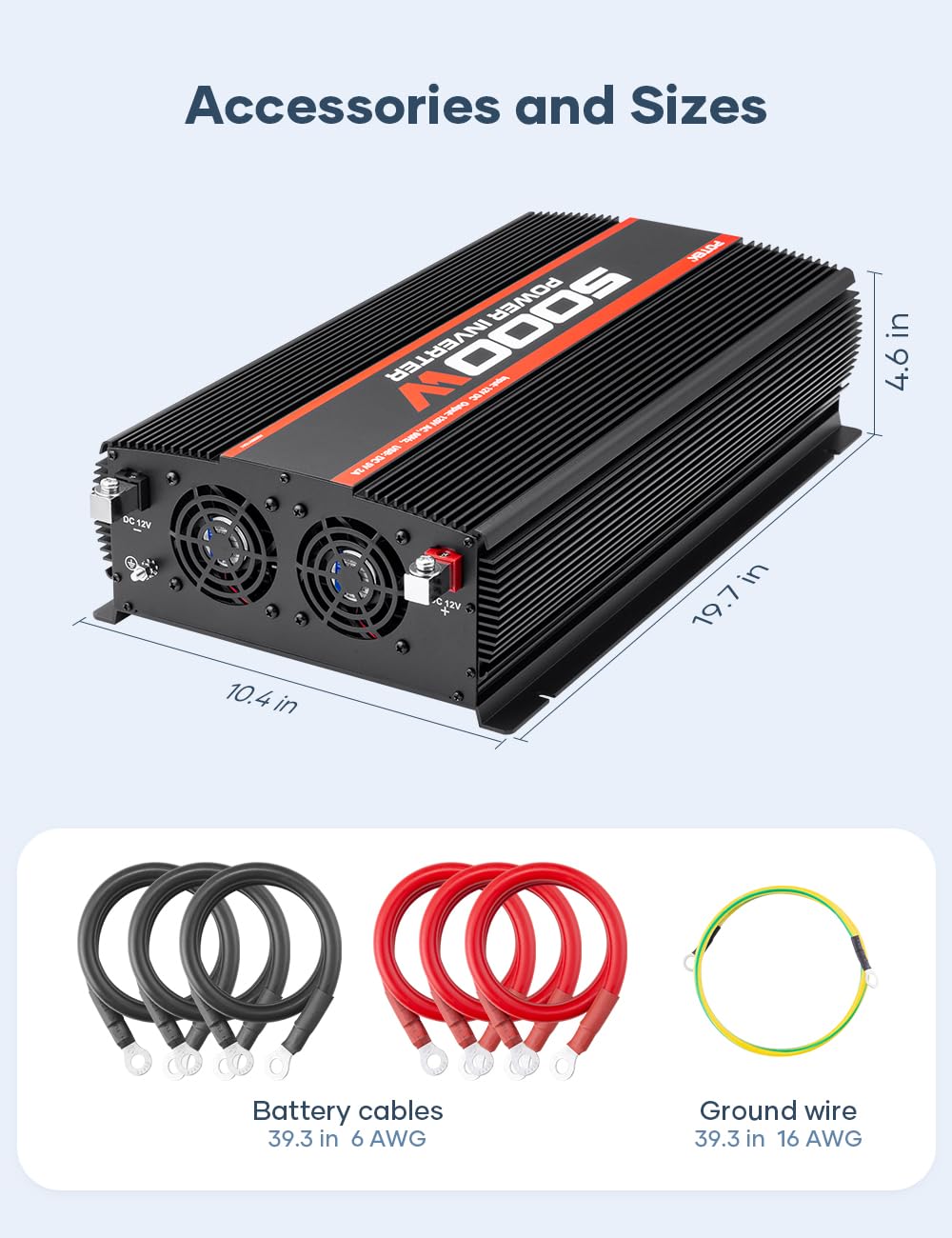 POTEK 5000W Power Inverter - 12V DC to 110V AC Converter with 4 AC Outlets & 2 USB Ports for Car, RV, Truck, Boat - Heavy Duty Black Power Inverter for Camping, Road Trips, Emergency Backup Power
