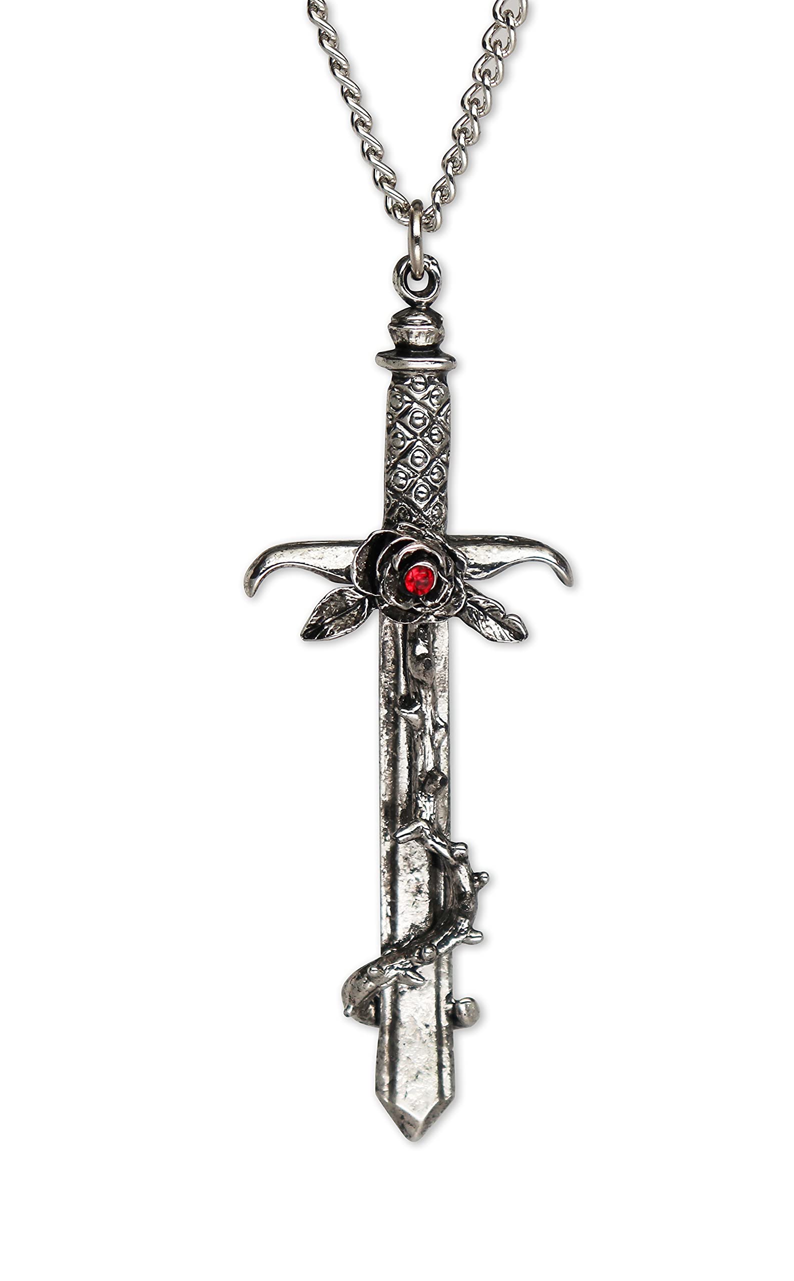 Gothic Rose Thorn Sword Pendant Necklace - Medieval Renaissance Jewelry for Women - Perfect for Gothic Fashion, Cosplay & Vintage Style Outfits