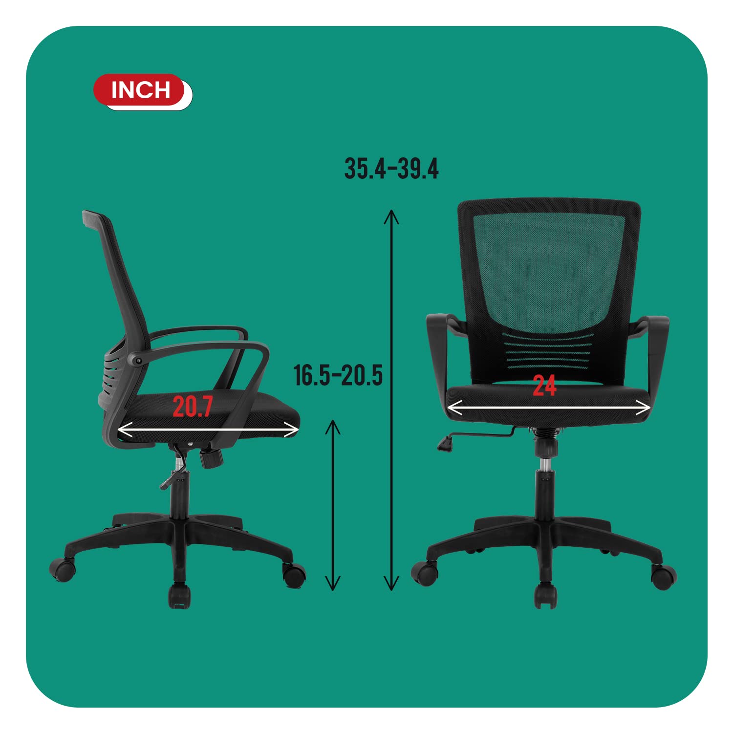 Ergonomic Office Chair with Lumbar Support - Adjustable Height Mesh Computer Desk Chair, Rolling Swivel Task Chair for Home & Office Comfort (Black) - Perfect for Long Work Hours, Gaming, and Remote Work