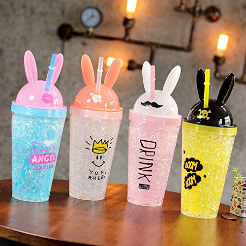 Cute Bunny Travel Tumbler with Straw - 16oz Insulated Frosty Mug Water Bottle for Girls, Kids - Perfect for Picnic, Birthday Party, School, Camping & Outdoor Activities (White, 480ml)