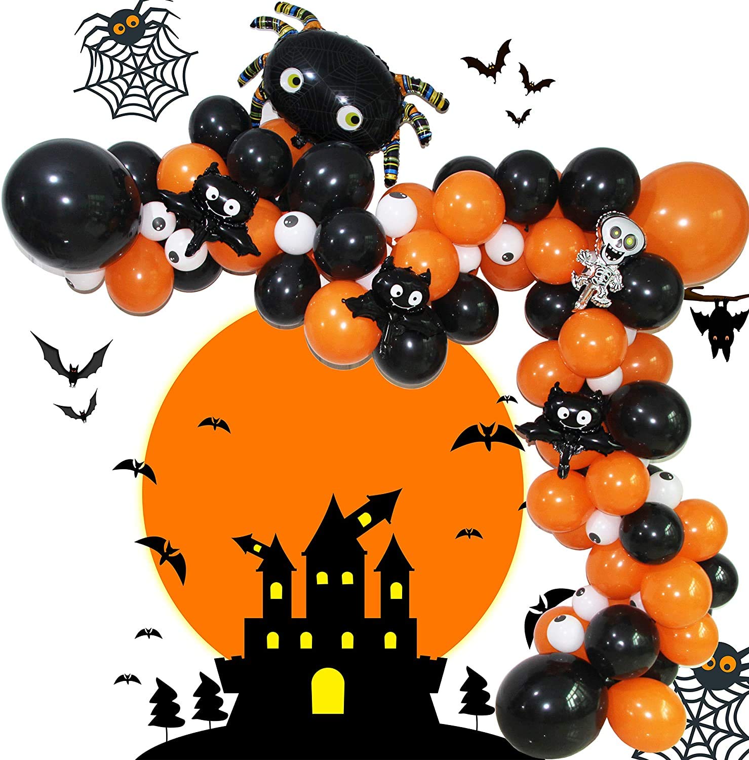 Halloween Balloon Garland Kit - 84 Pack Black Orange White Latex Balloons with 3D PVC Bat Decorations for Halloween Party Supplies | Perfect for Home, School & Office Halloween Decorations