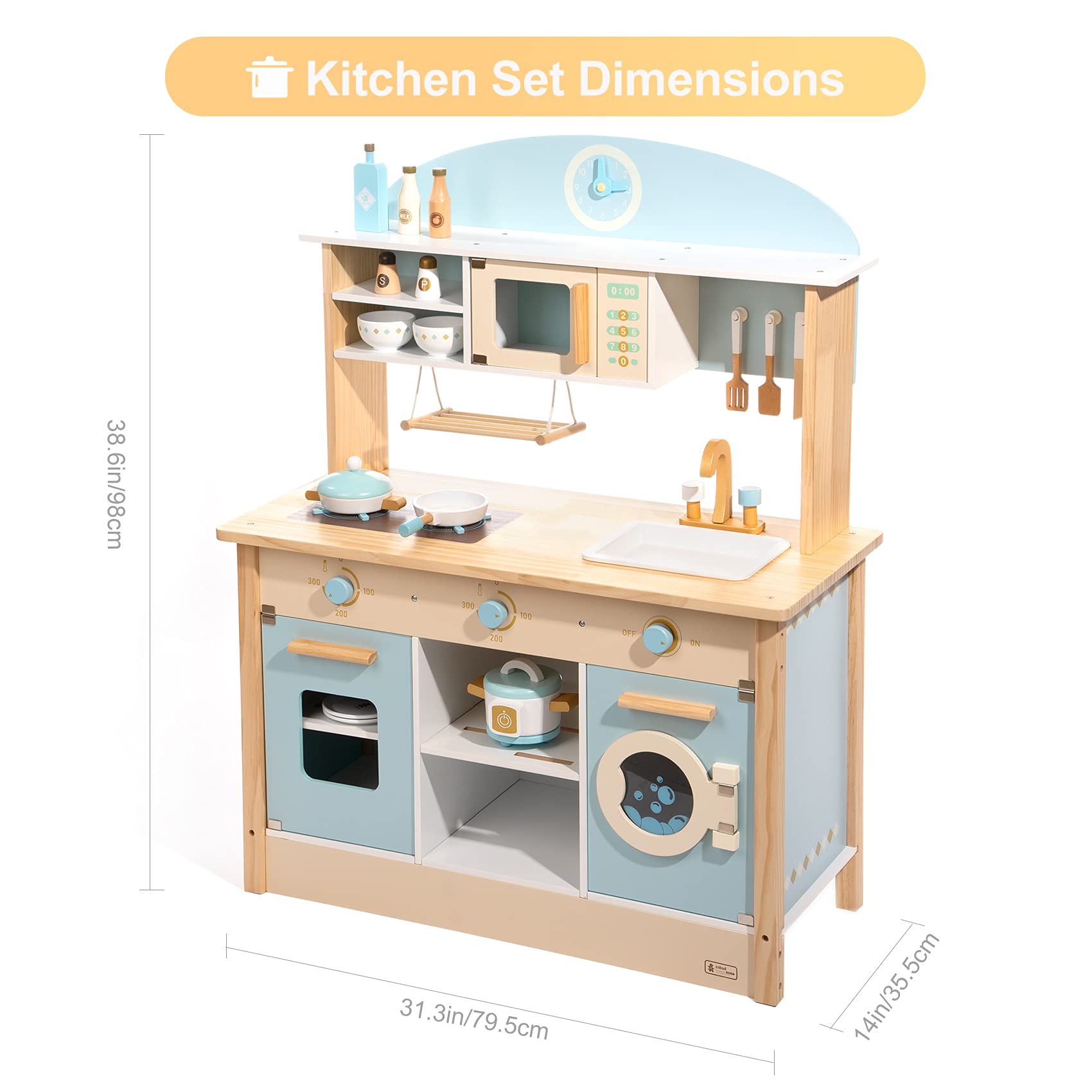 ROBUD Wooden Play Kitchen Set for Kids & Toddlers - Pretend Cooking Toy for Boys & Girls Ages 3+ | Perfect for Imaginative Play, Birthday Gifts & Preschool Learning