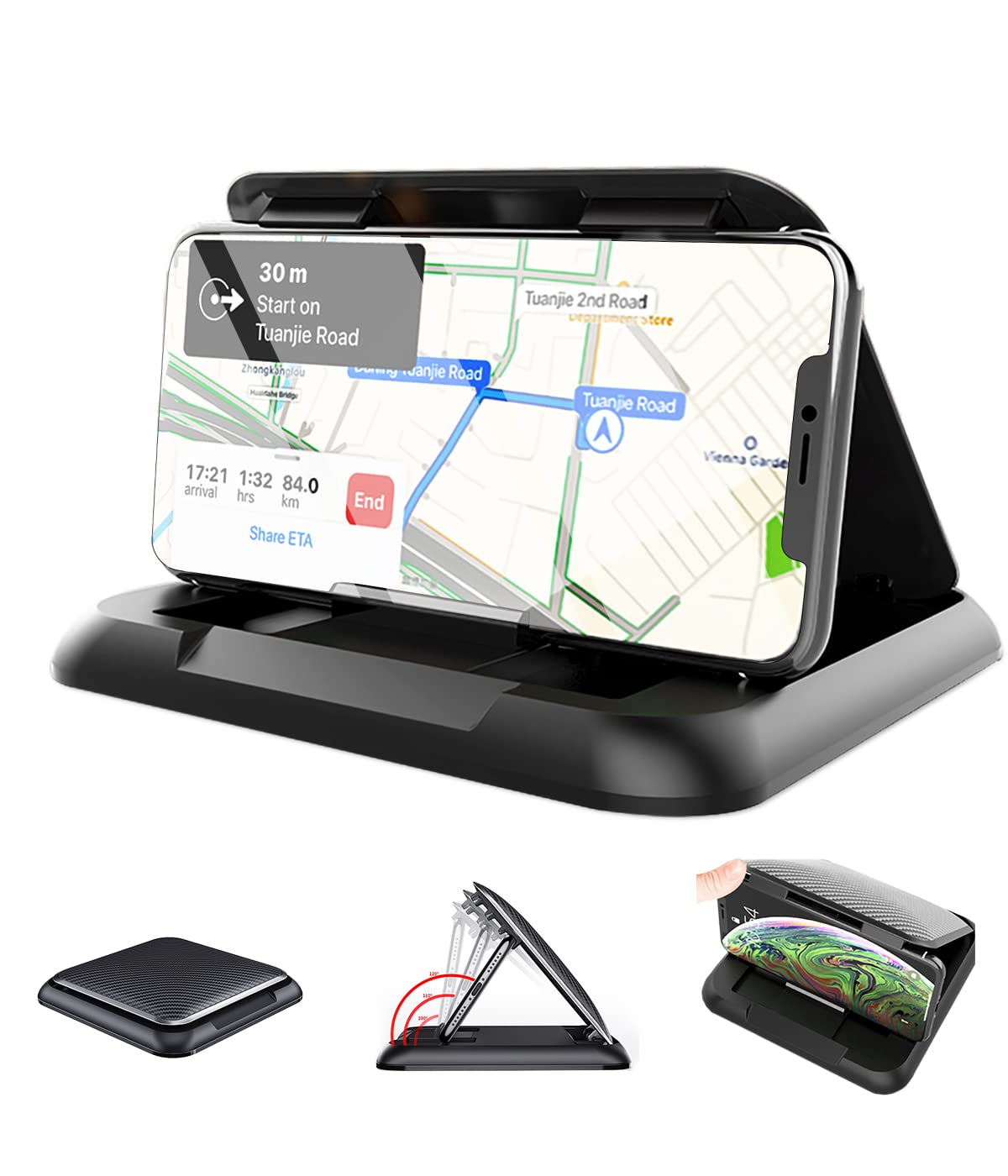 Leaflai Silicone Car Phone Holder Mount - Non-Slip Dashboard Pad & Desk Stand for iPhone, Android, GPS Devices - Perfect for Commuting, Road Trips & Office Use