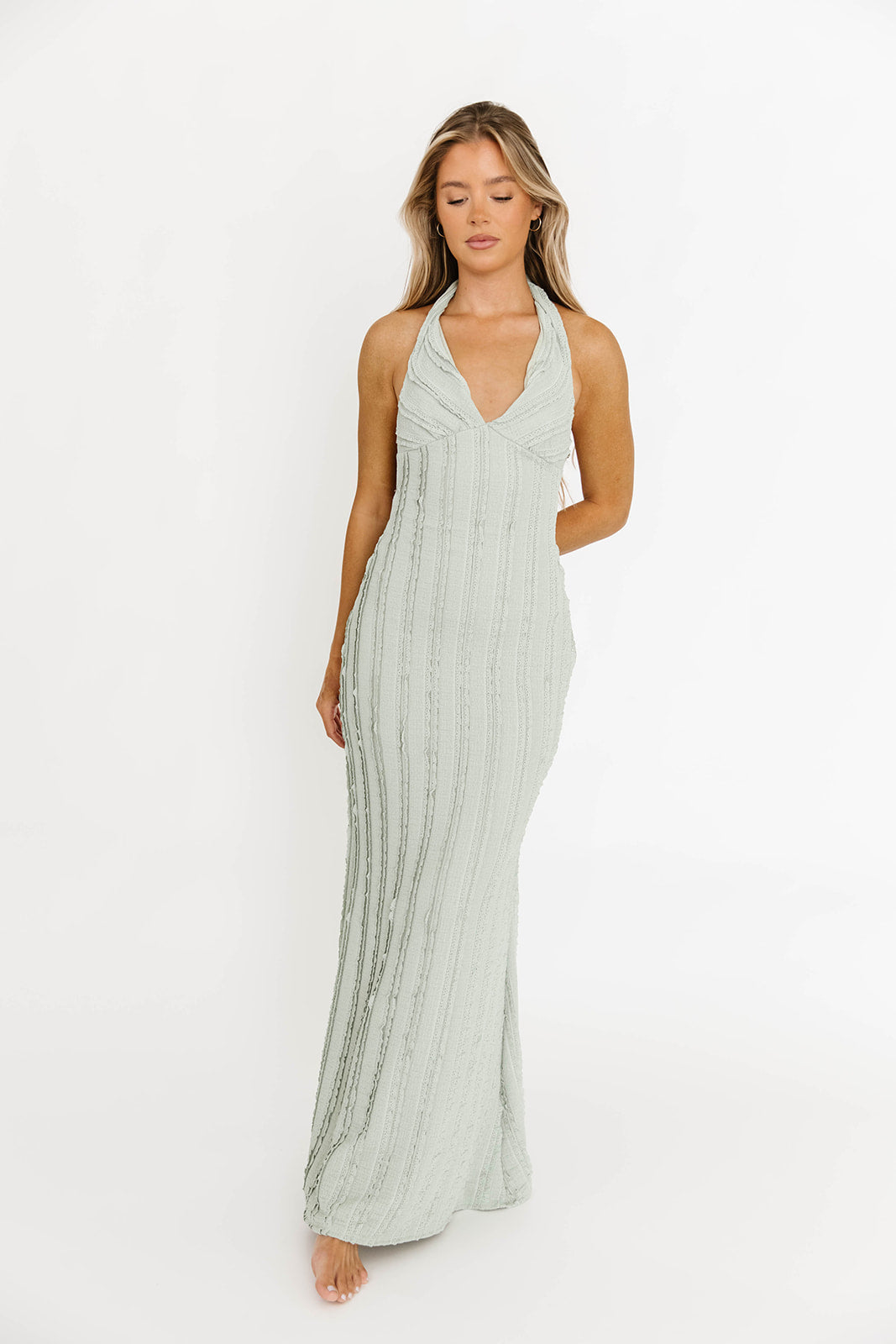 Lydia Maxi Lace Dress in Sage Green - Elegant Bohemian Flowy Long Dress for Weddings, Parties & Special Occasions