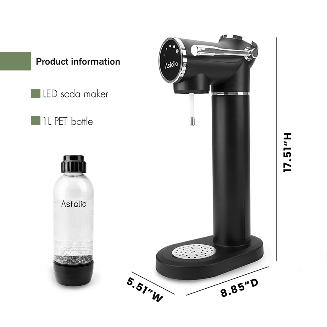 Sparkling Water Maker Machine with 5-Level Carbonation & LED Display, 1L BPA-Free Carbonating Bottle, Compatible with 60L CO2 Cylinders - Home Soda Maker for Flavored Sparkling Water, Perfect for Cocktails, Mocktails & Healthy Hydration