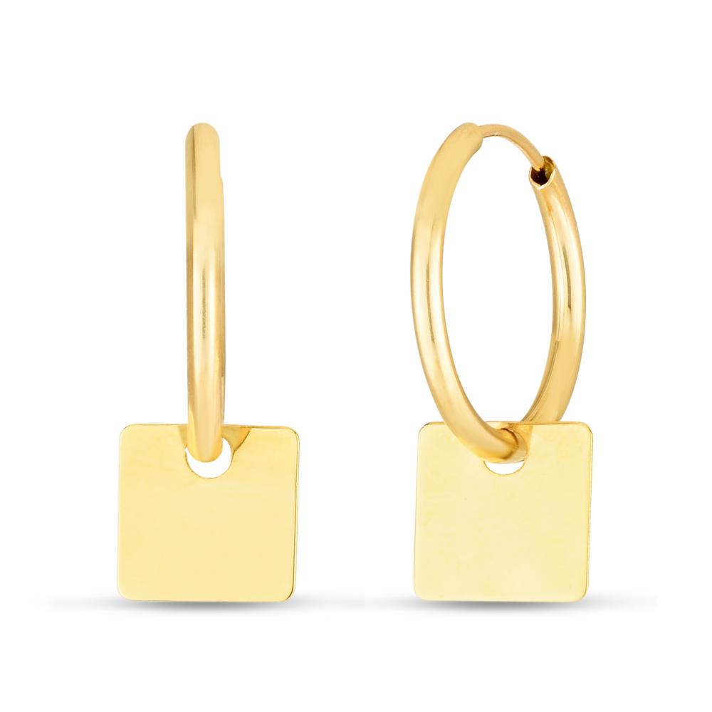 14K Gold Dangle Square Huggie Earrings for Women - Minimalist Hoop Earrings for Everyday Wear, Work & Special Occasions