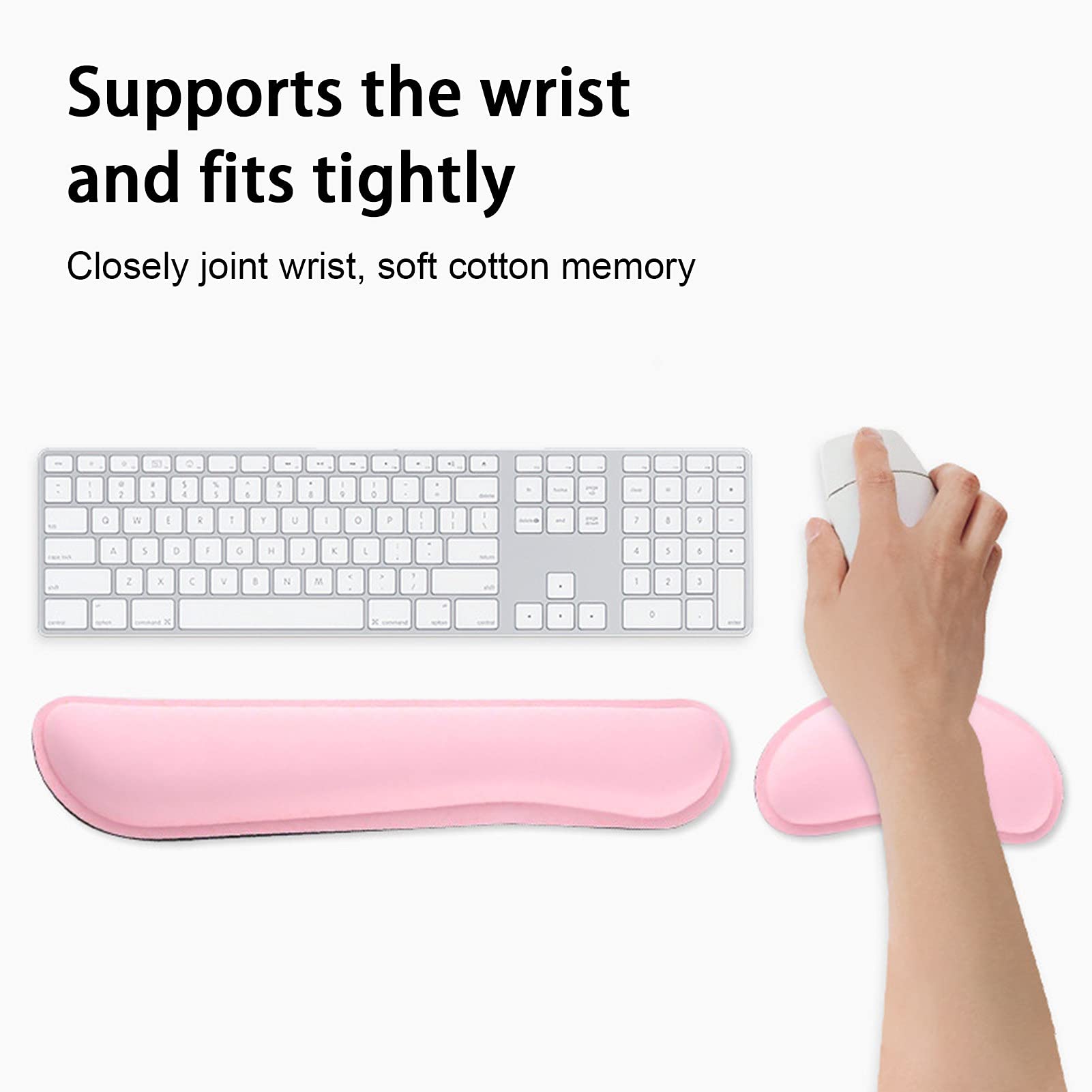 Ergonomic Non-Slip Mouse Pad with Memory Foam Wrist Rest - Comfortable Computer Keyboard & Mouse Mat for Office, Gaming & Home Use - Pink (PC/Mac/Laptop)