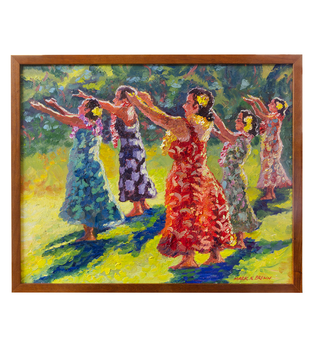 Hula in Progress by Mark Brown - Authentic Hawaiian Dance Art Print for Home & Office Decor - Perfect for Living Rooms, Bedrooms, and Cultural Spaces