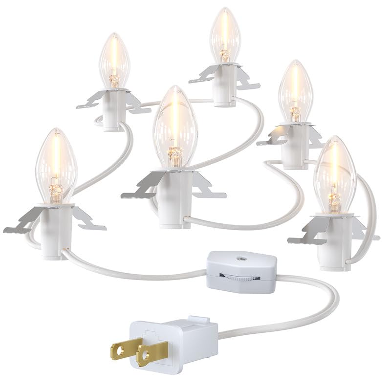 SURAIELEC 12ft Christmas Light Cord with 6 LED Bulbs - C7 Blow Mold Light Kit Replacement with On/Off Switch - UL Listed for Holiday Village Houses, DIY Crafts, and Winter Decorations - Perfect for Christmas Trees, Mantels, and Outdoor Displays