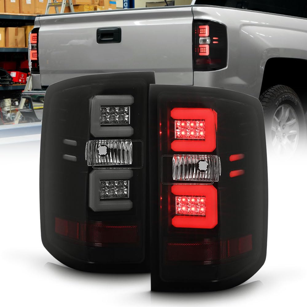 ACANII Black Smoke LED Tail Lights for 2014-2018 Chevy Silverado 1500 - Pair of Left & Right LED Light Tubes (Cyber Black) - Upgrade Your Truck's Style & Night Visibility