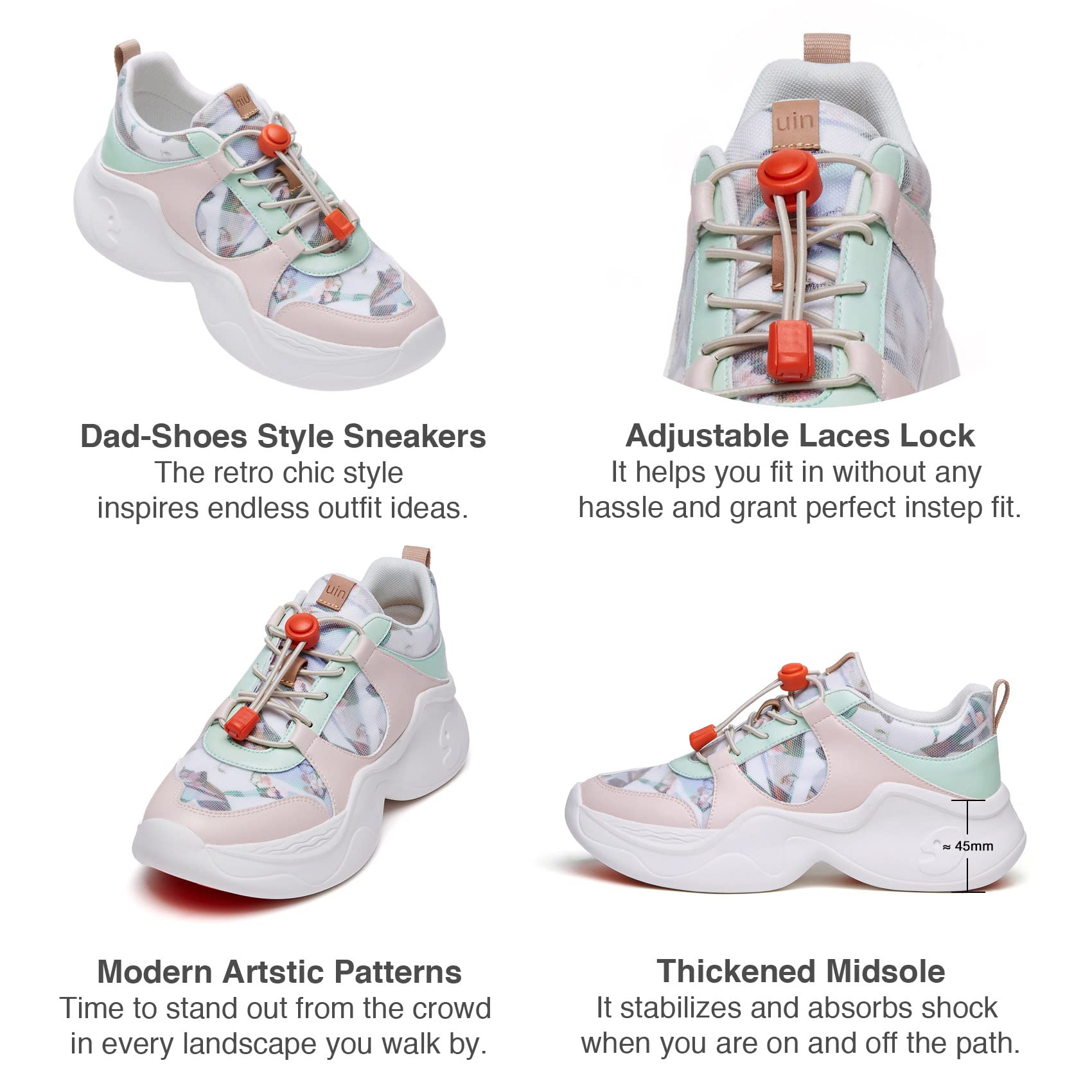 UIN Women's Chunky Fashion Sneakers - Comfortable Walking Shoes with Art Painting Design for Casual Wear & Travel | Palma Style Dad Shoes (Size 5) | Perfect for Daily Outfits, Street Style & Vacation Looks