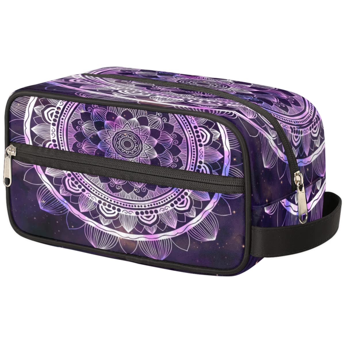 Boho Purple Mandala Travel Toiletry Bag - Large Waterproof Cosmetic Organizer for Women | Portable Makeup & Wash Bag with Ethnic Floral Design | Perfect for Vacations, Gym, Camping & Daily Use