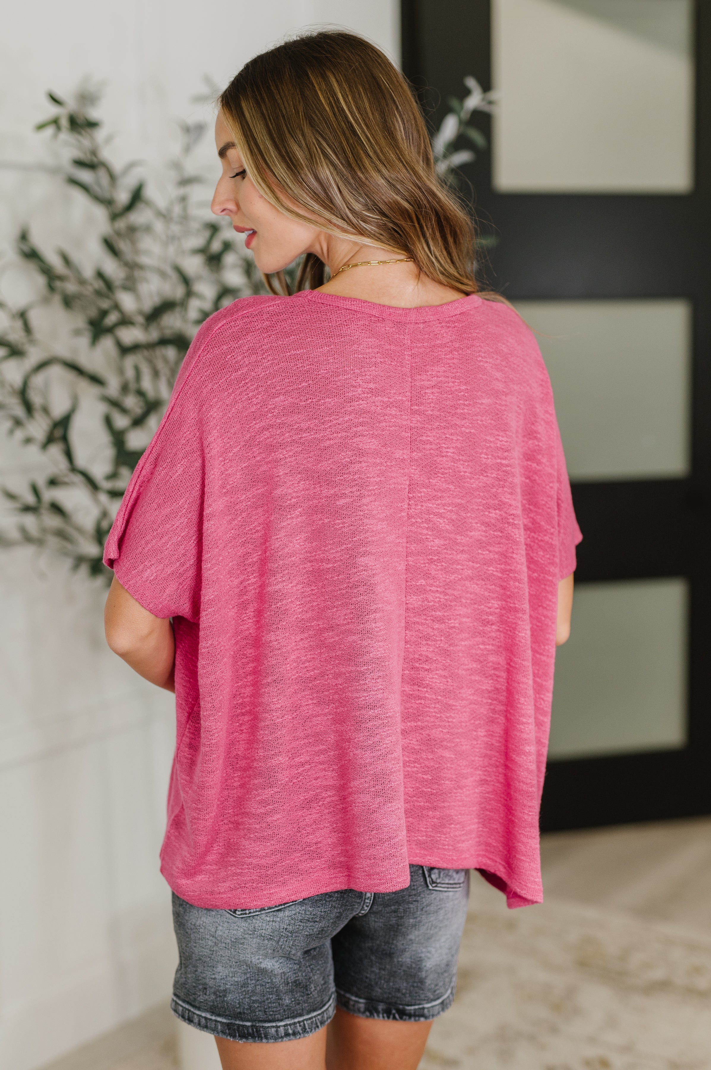 Flowy Dolman Sleeve Blouse in Hot Pink - Women's Loose Fit Casual Tunic Top for Summer Outfits & Layering