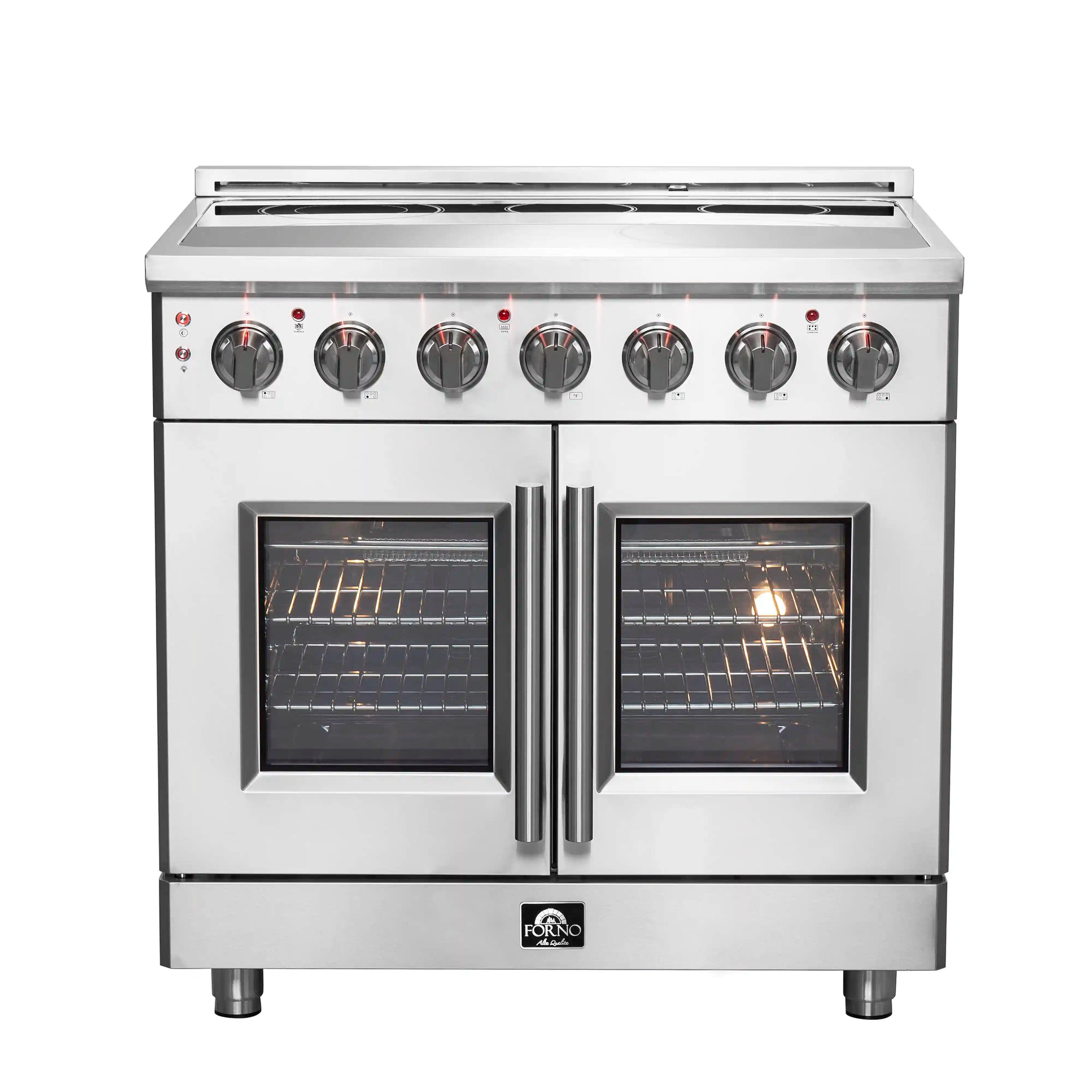 Forno Massimo 36 Inch Freestanding French Door Electric Range - Stainless Steel (FFSEL6955 36) | Professional Kitchen Appliance for Home Chefs & Modern Cooking