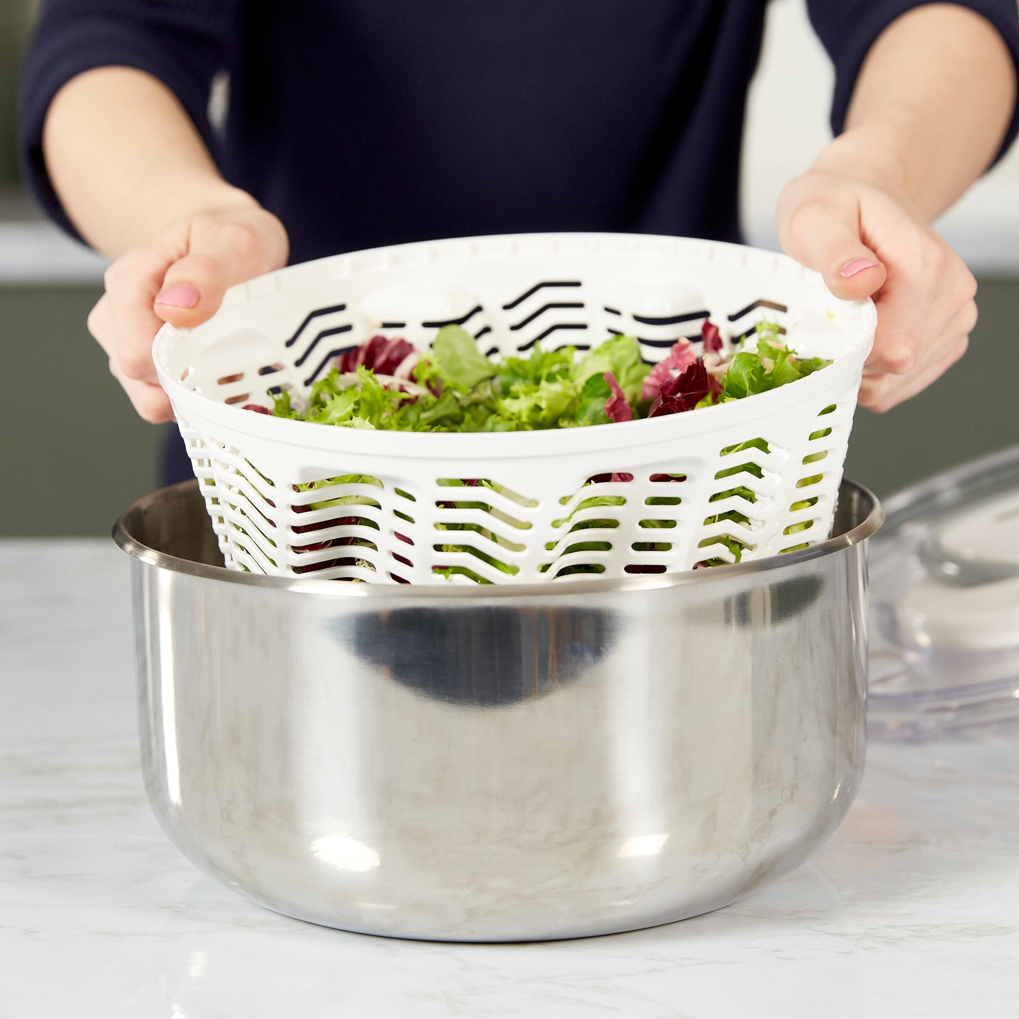 Premium Easy Spin 2 Stainless Steel Salad Spinner - Large Capacity Kitchen Tool for Washing, Drying Greens & Vegetables - Perfect for Healthy Meals, Meal Prep & Restaurants