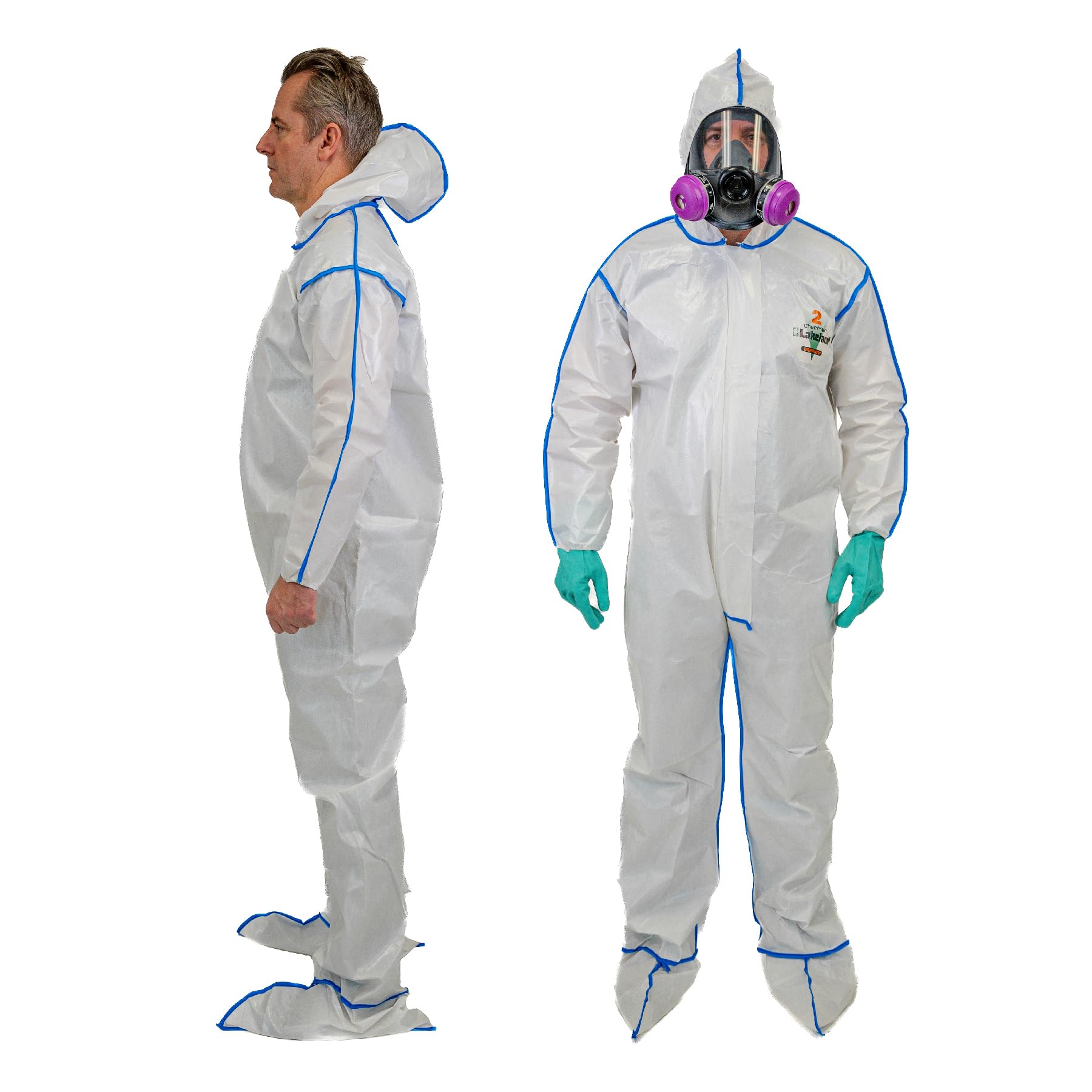 Lakeland ChemMax 2 Bound Seam Disposable Coverall with Hood & Boots - White Protective Suit (12-Pack) | Chemical Resistant Full Body Cover for Industrial Safety & Hazardous Work Environments