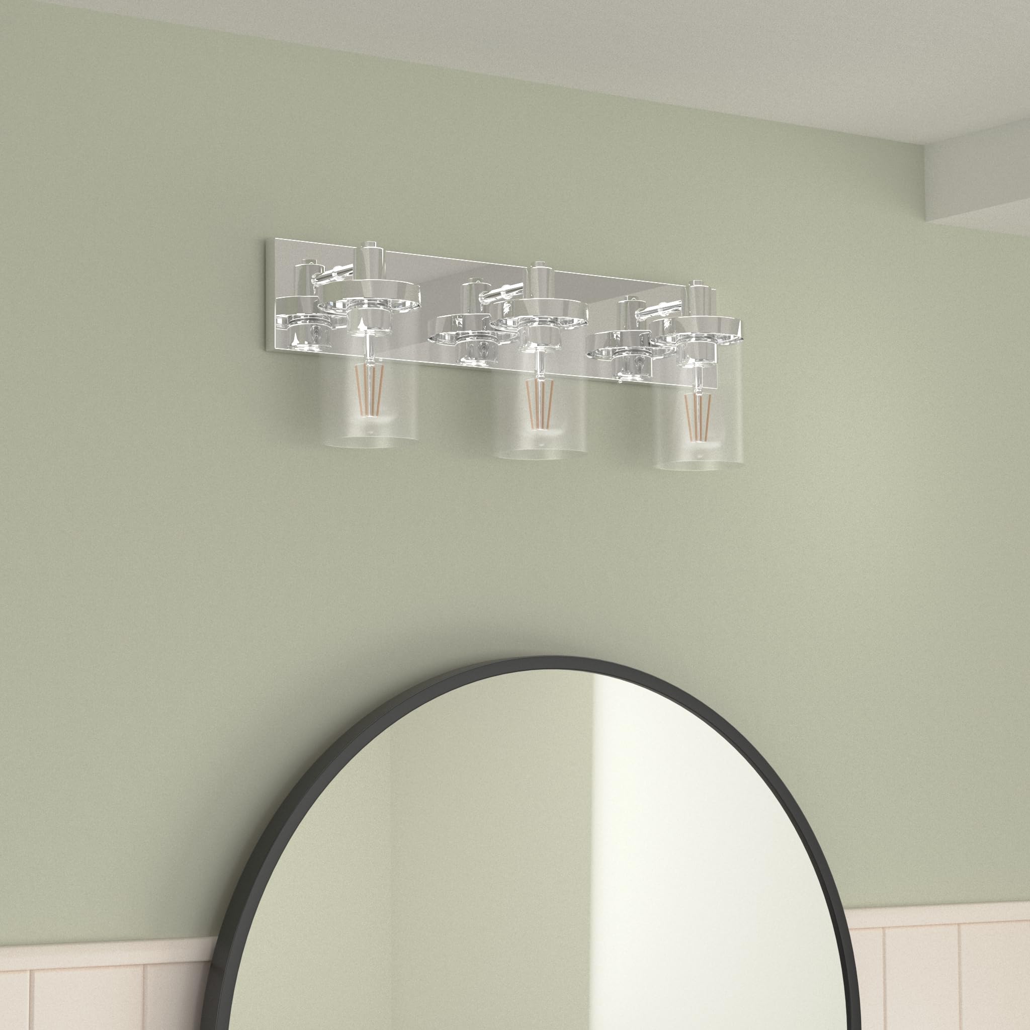 **Aipsun Chrome Vanity Light for Bathroom - 3 Light Farmhouse Style Bathroom Lighting Fixture with Clear Glass Shade (Bulbs Not Included) - Perfect for Over Mirror, Dressing Room, and Modern Home Decor**