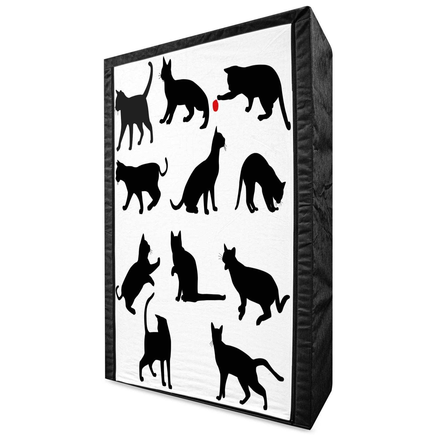Ambesonne Cat Fabric Wardrobe - Portable Closet Organizer with Shelves, 42.5 Inches, Vermilion & Black - Silhouette of Playful Kittens with Red Ball & Paw Prints - Perfect for Bedroom, Closet, or Dorm Clothing Storage