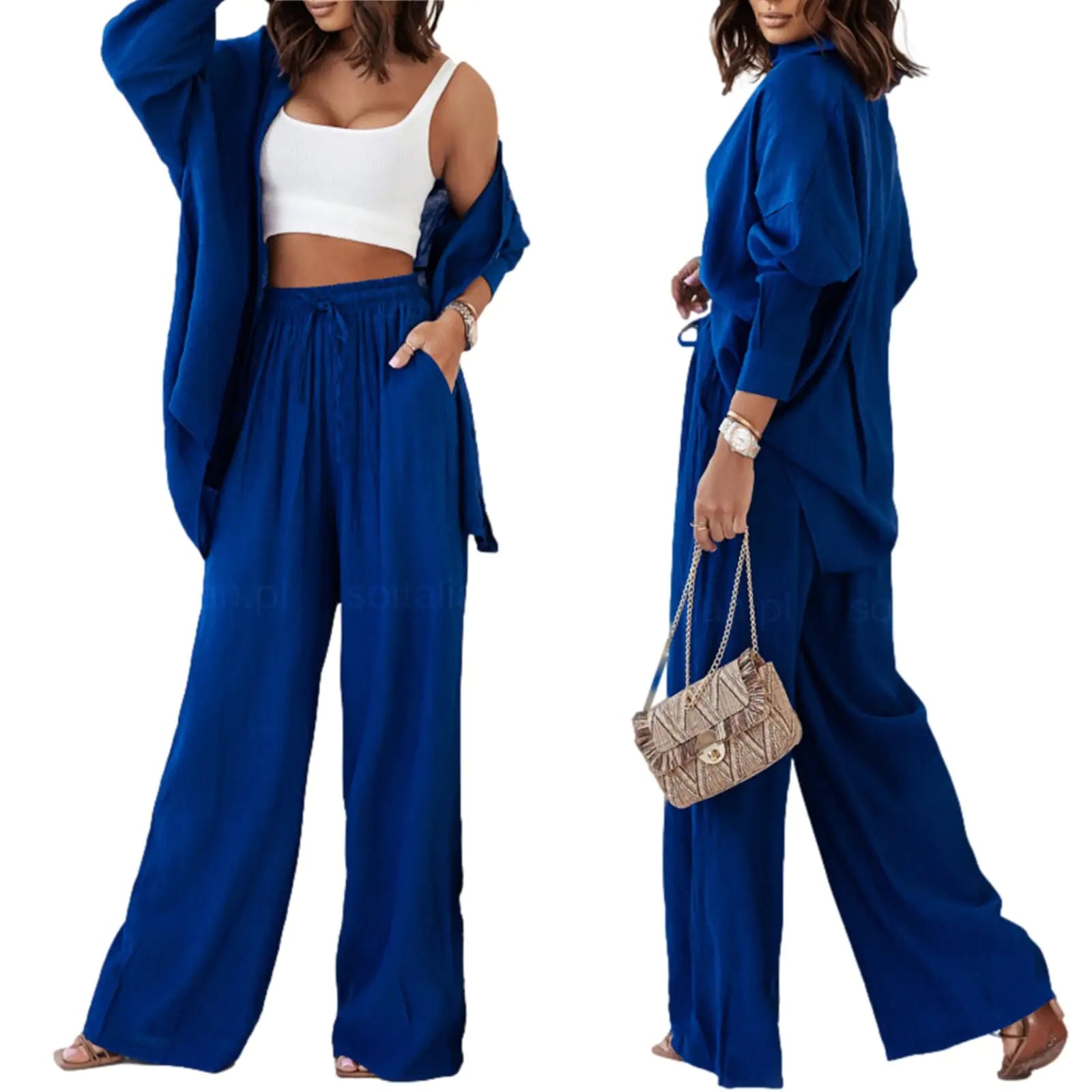 Stylish 2-Piece Women's Outfit Set - Comfortable Blouse & Pants for Work, Casual Wear & Daily Fashion | Trendy Matching Top and Bottom Set