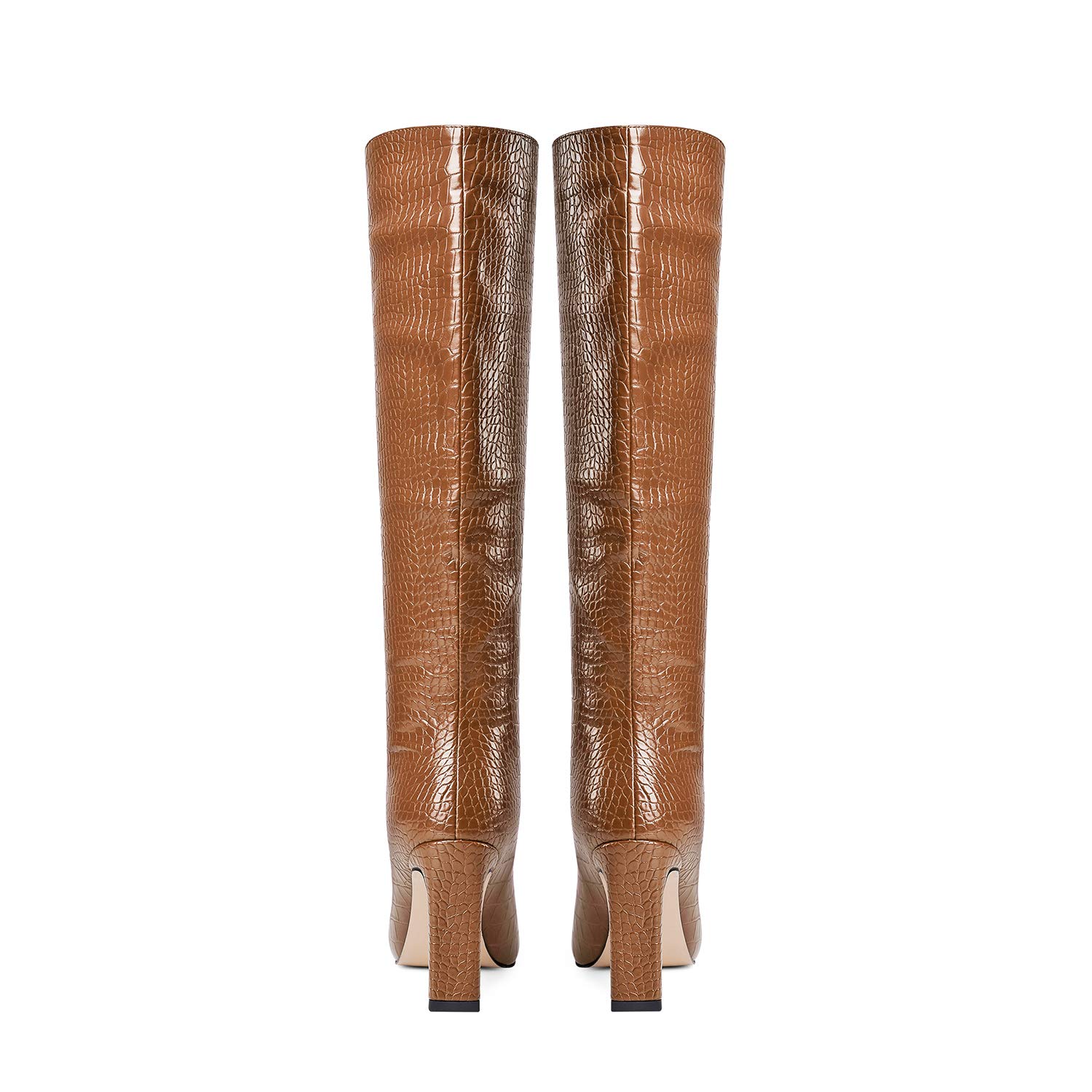 LEHOOR Women's Knee High Chunky Heel Boots - Matte Leather Square Toe Slip On Dress Shoes for Women US Size 4-11 | Stylish & Comfortable for Office, Party & Night Out