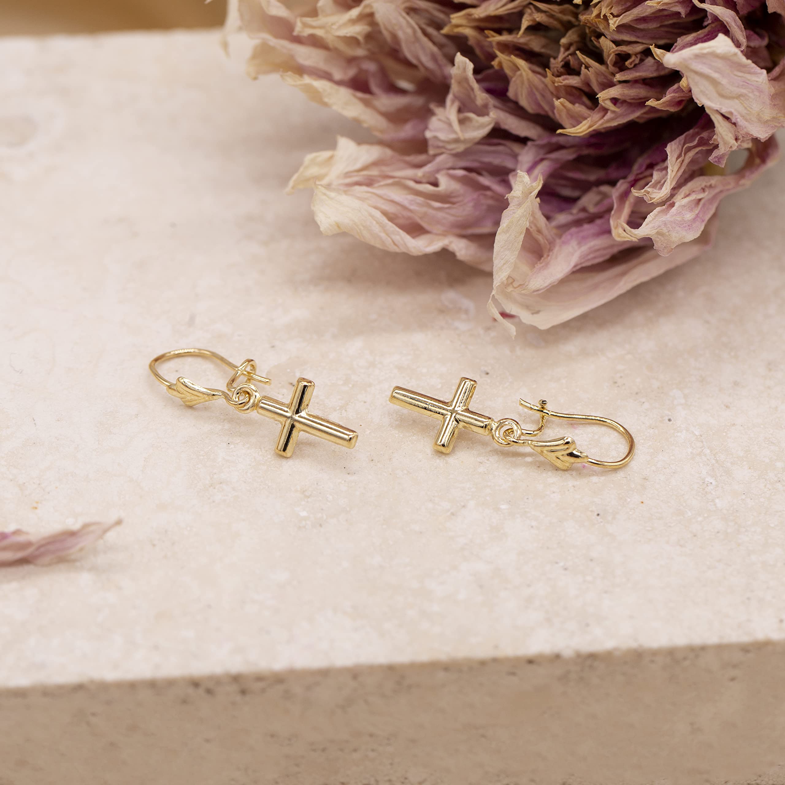 Carissima Gold 9ct Yellow Gold Cross Drop Earrings for Women - Elegant Religious Jewelry Gift for Church, Weddings & Special Occasions