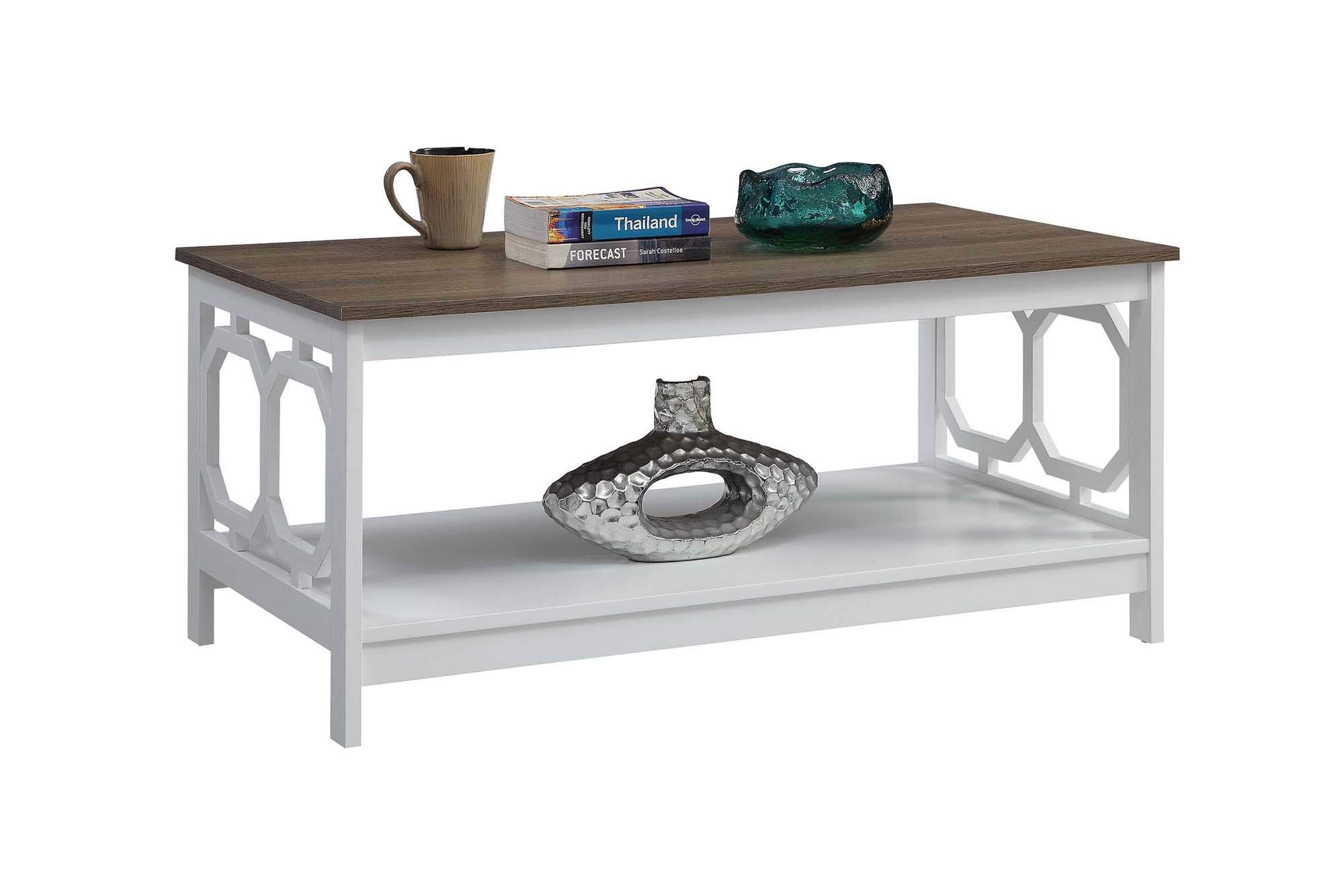 Convenience Concepts Omega Coffee Table with Driftwood Top and White Frame - Perfect for Living Room, Lounge & Home Decor