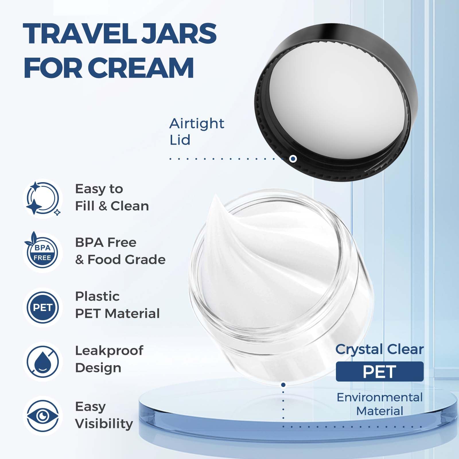 8-Pack 1 oz Travel-Sized Plastic Jars with Black & White Lids - Clear Refillable Cosmetic Containers for Creams, Lotions, Scrubs, Makeup & Food Storage - Perfect for Travel, Home Organization & DIY Beauty Products