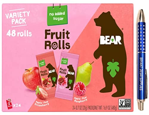 Bear Real Fruit Snack Rolls - Strawberry & Raspberry Variety Pack (48 Rolls, 24 Packs) | Healthy Kids Snacks, Lunchbox Treats & On-the-Go Energy Boost | Perfect for School Lunches, Hiking Snacks & Office Breaks
