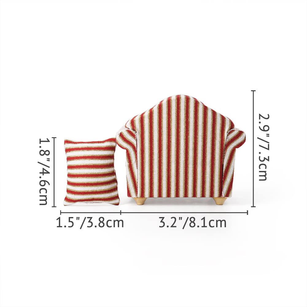 1/12 Scale Miniature Chair Armchair - Striped Dollhouse Furniture Accessories for Model Scenes & DIY Crafts | Odoria Brand