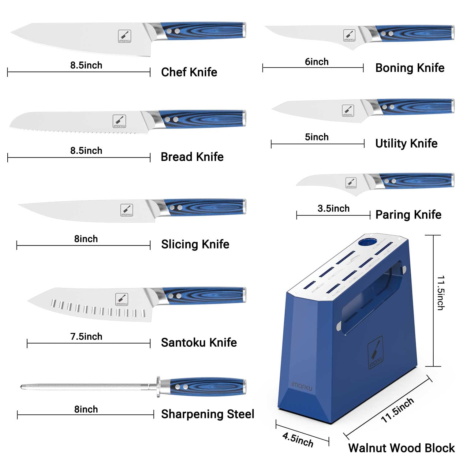 **Imarku 9-Piece Premium Chef Knife Set with Block - Professional Kitchen Knives, Knife Sharpener, Ergonomic Handle, Food-Grade Stainless Steel - Perfect for Home Cooking, Gifts for Chefs, Christmas Gifts for Men & Women**