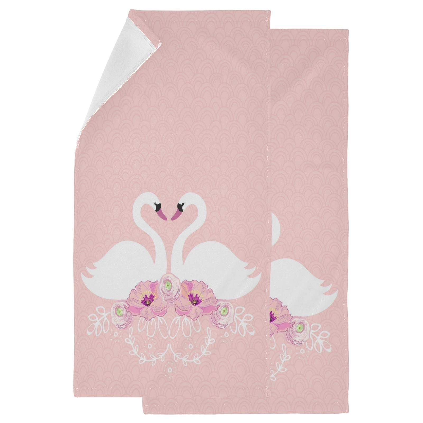 Premium 2-Piece White Swan & Peony Fluffy Hand Towels Set - Soft Bathroom, Hotel, Gym & Spa Guest Towels (14