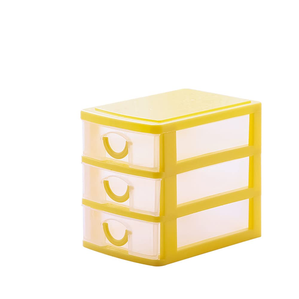 Mini Desktop Drawer Organizer - 3-Tier Plastic Storage Box for Cosmetics & Office Supplies | Removable Multi-Layer Drawers | Yellow Tabletop Organizer | Perfect for Makeup, Stationery & Small Item Storage