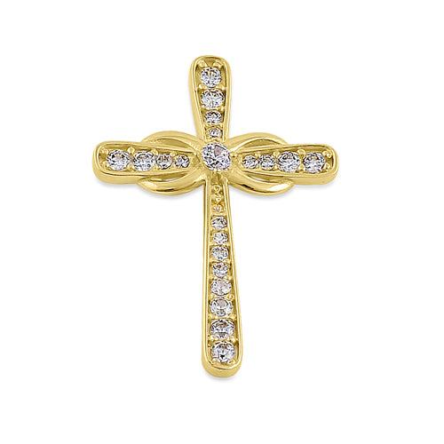 14K Solid Yellow Gold Relic Cross CZ Pendant Necklace for Women - Elegant Religious Jewelry Gift for Baptism, Confirmation & Everyday Wear