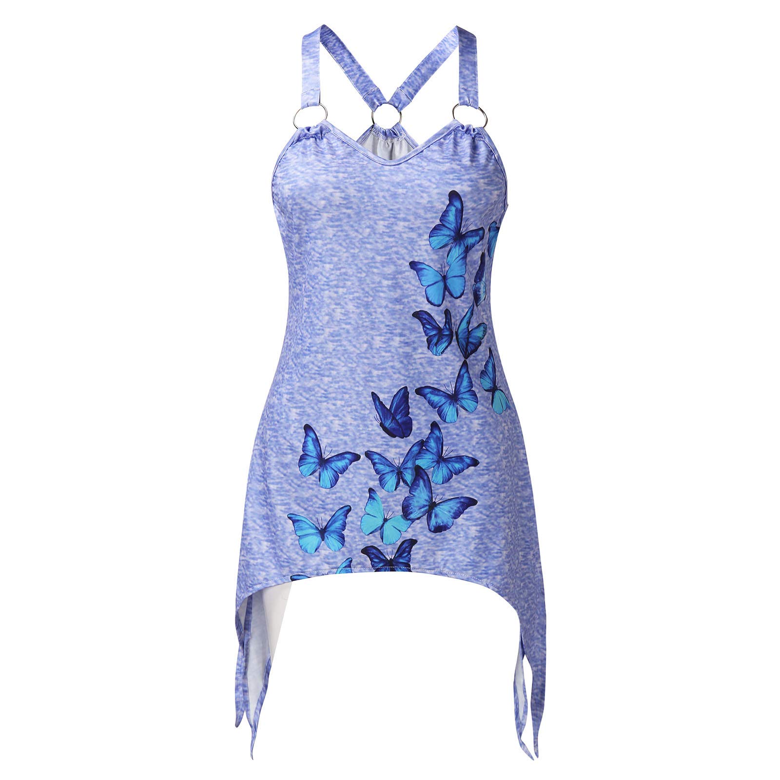 Butterfly Print V-Neck Sleeveless Blouse for Women - Floral Summer Tank Top, Casual Fashion Vest for Beach, Party & Daily Wear