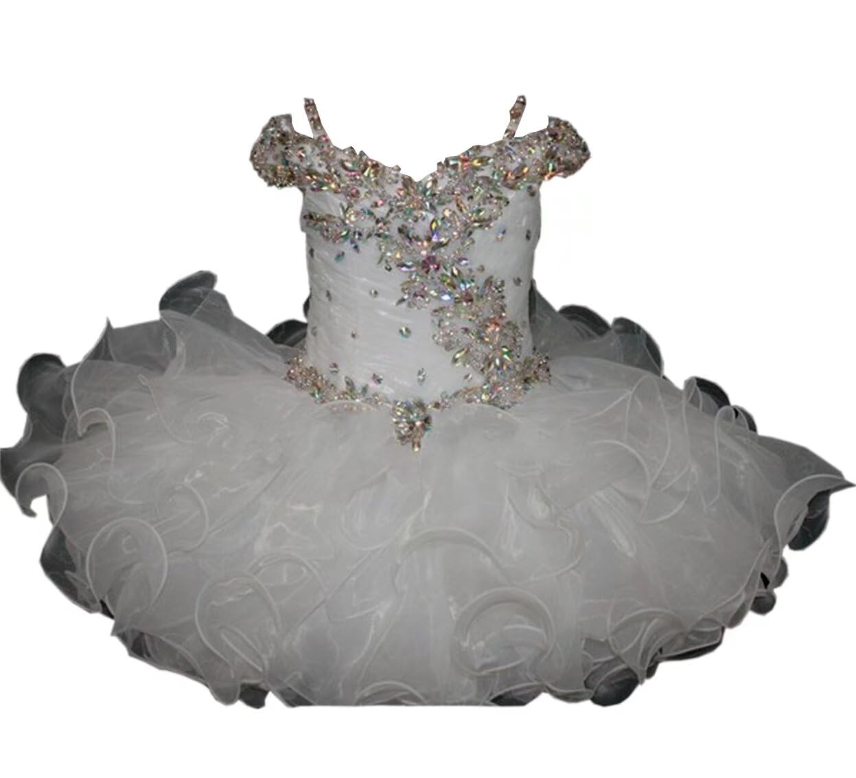 2025 Toddler Pageant Dress for Girls - Short Cupcake Style with Ruffles, Cold Shoulder & Crystals | Formal Prom Party Gown for Little Princesses | Perfect for Pageants, Birthday Parties & Special Occasions