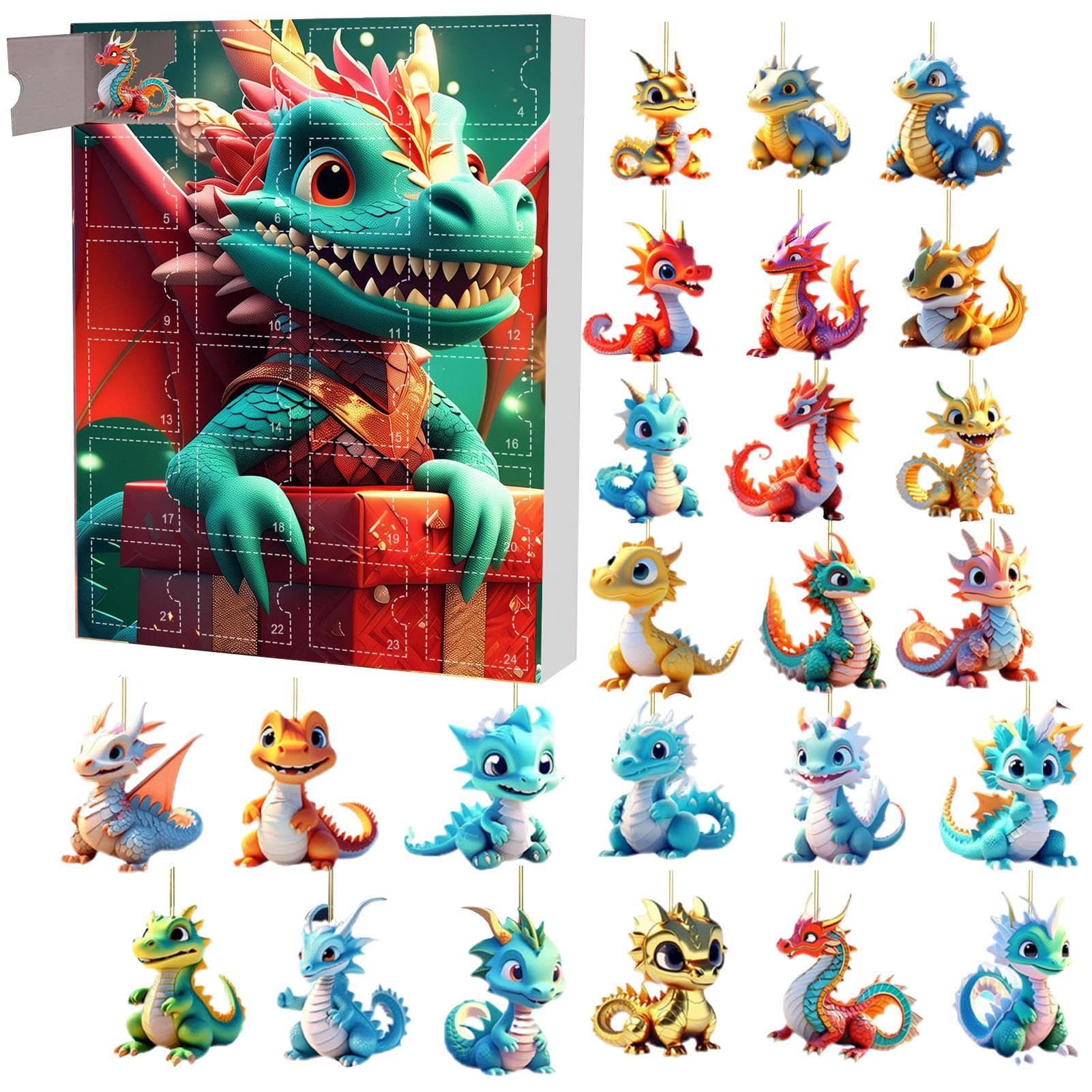 Dinosaur Pendant Advent Calendar - 24 Days Christmas Countdown Calendar with Dragon Pendants | Festive Holiday Decor for Kids, Christmas Tree Ornaments & Unique Gift Idea for Dinosaur Lovers