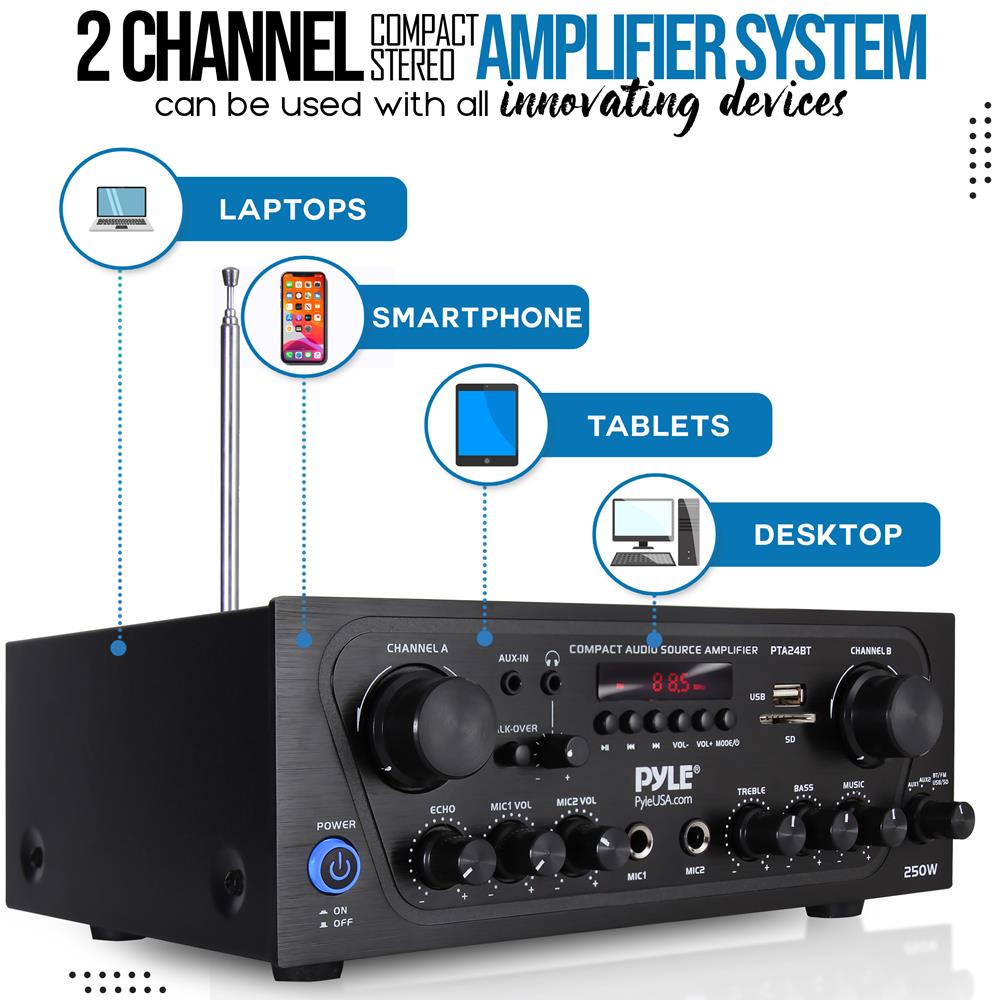 Wireless Bluetooth Home Audio Amplifier - 100W Stereo Receiver for Speakers, Hi-Fi Sound System - Perfect for Home Theater, Parties & Outdoor Events