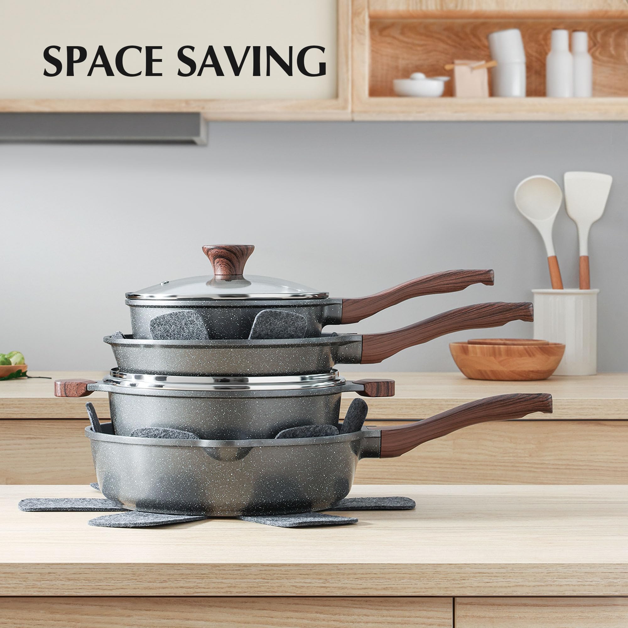 SENSARTE 23-Piece Nonstick Cookware Set - Swiss Granite Coated Pots & Pans, PFOA Free & Non-Toxic Kitchen Cooking Set with Stay-Cool Handles - Perfect for Frying, Boiling & Everyday Cooking